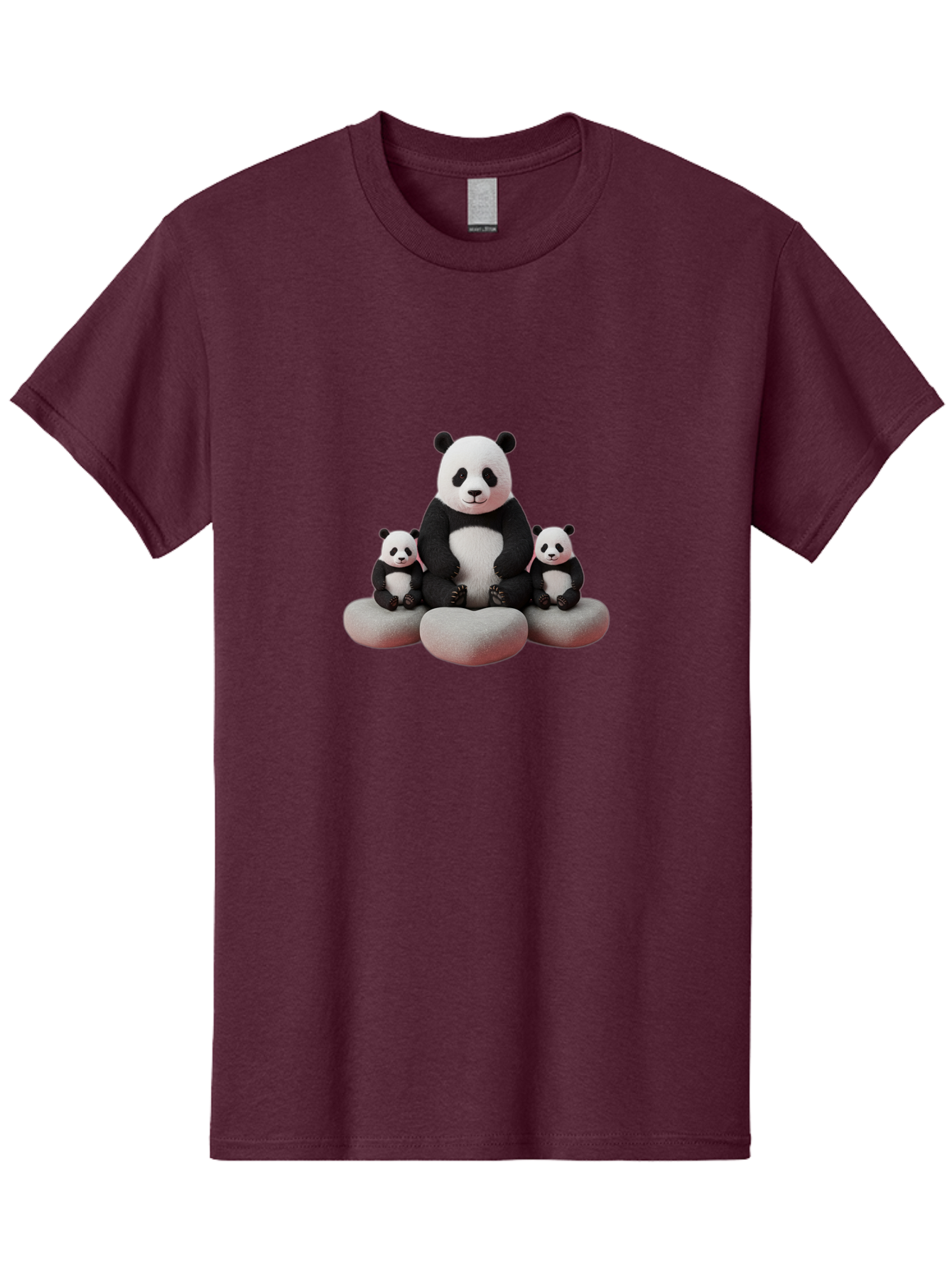 Panda-Family-1 Men'S Graphic Tee, 100% Cotton, Comfortable Casual Summer Wear, Machine Washable, Panda Bear, Panda Cubs, Family Portrait, Cute Animals, Adorable Creatures, Black And White Fur, Sitting On Rocks, Tender Moment, Bae586