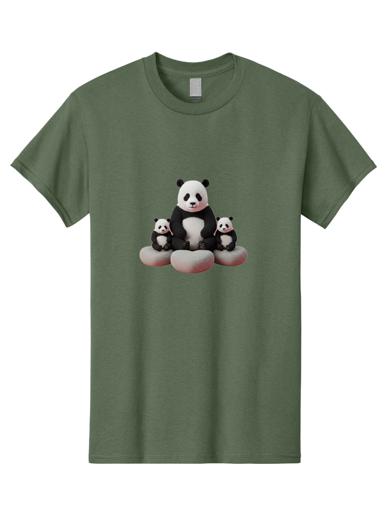 Panda-Family-1 Men'S Graphic Tee, 100% Cotton, Comfortable Casual Summer Wear, Machine Washable, Panda Bear, Panda Cubs, Family Portrait, Cute Animals, Adorable Creatures, Black And White Fur, Sitting On Rocks, Tender Moment, Bae586