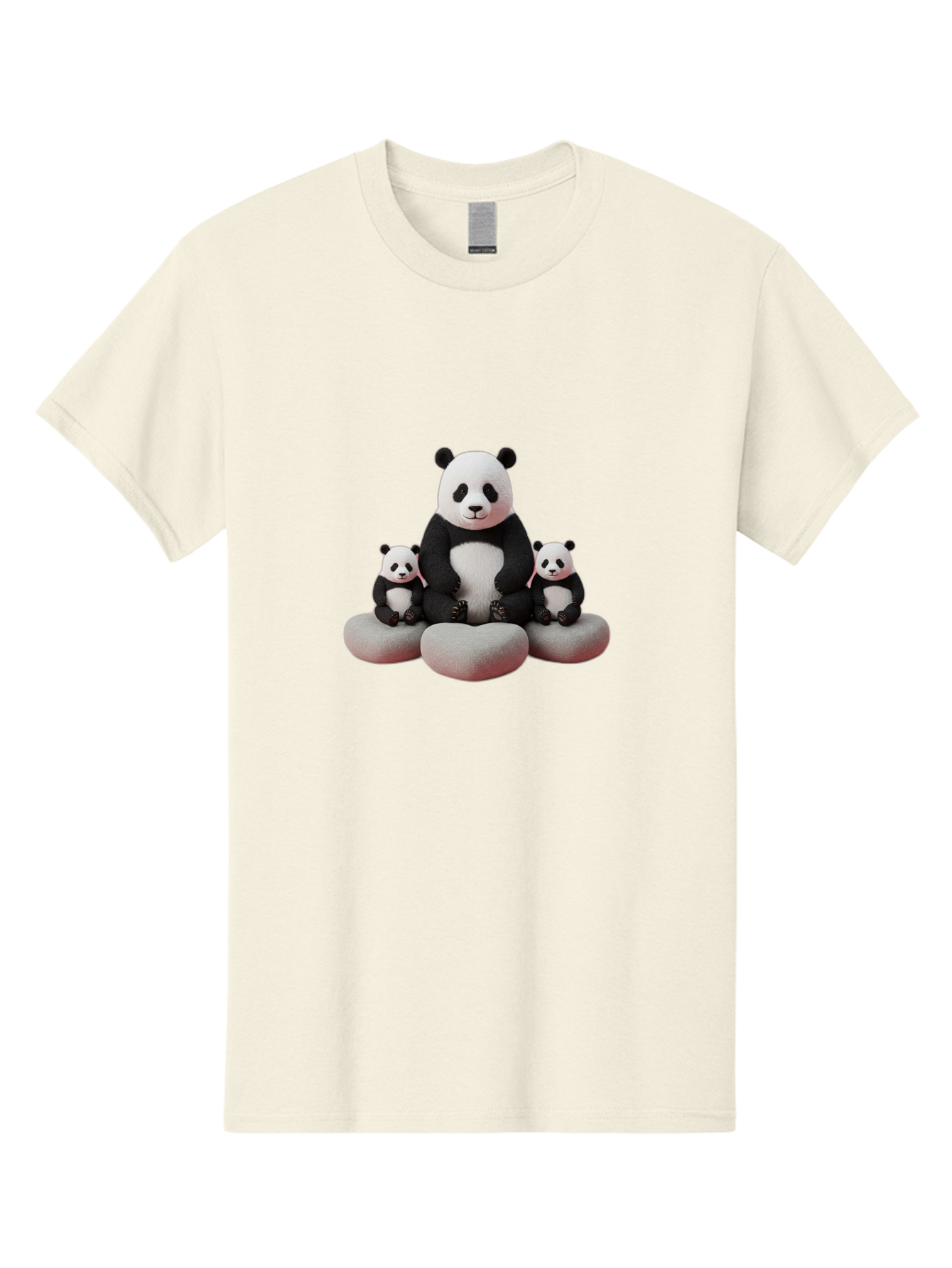 Panda-Family-1 Men'S Graphic Tee, 100% Cotton, Comfortable Casual Summer Wear, Machine Washable, Panda Bear, Panda Cubs, Family Portrait, Cute Animals, Adorable Creatures, Black And White Fur, Sitting On Rocks, Tender Moment, Bae586