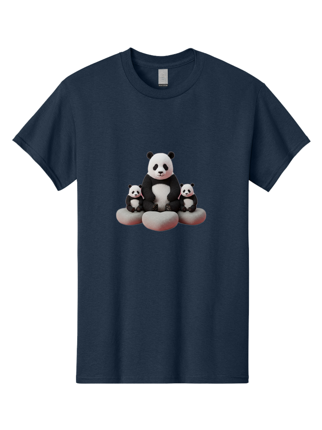 Panda-Family-1 Men'S Graphic Tee, 100% Cotton, Comfortable Casual Summer Wear, Machine Washable, Panda Bear, Panda Cubs, Family Portrait, Cute Animals, Adorable Creatures, Black And White Fur, Sitting On Rocks, Tender Moment, Bae586