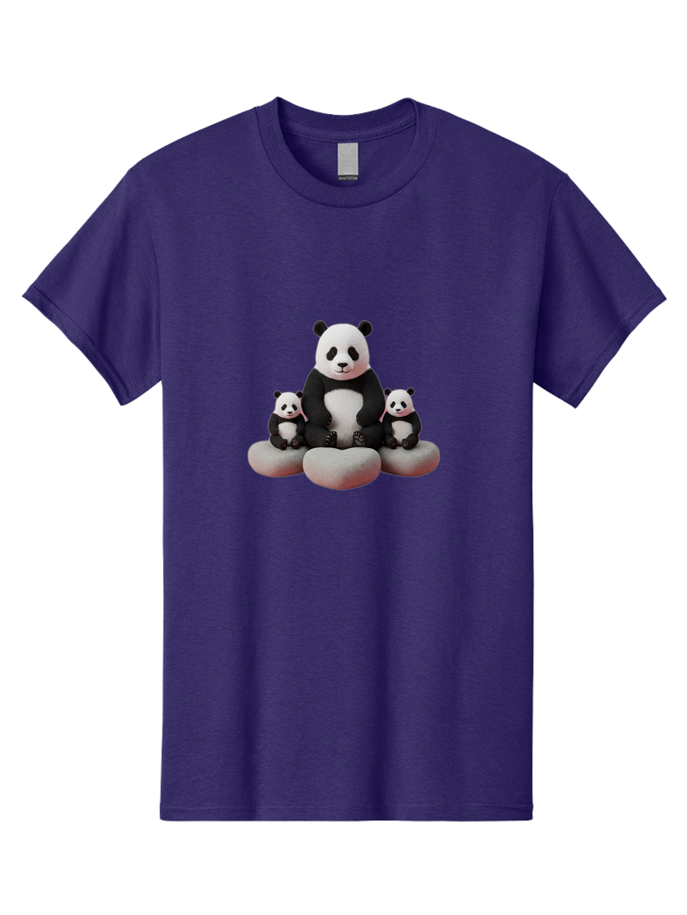 Panda-Family-1 Men'S Graphic Tee, 100% Cotton, Comfortable Casual Summer Wear, Machine Washable, Panda Bear, Panda Cubs, Family Portrait, Cute Animals, Adorable Creatures, Black And White Fur, Sitting On Rocks, Tender Moment, Bae586