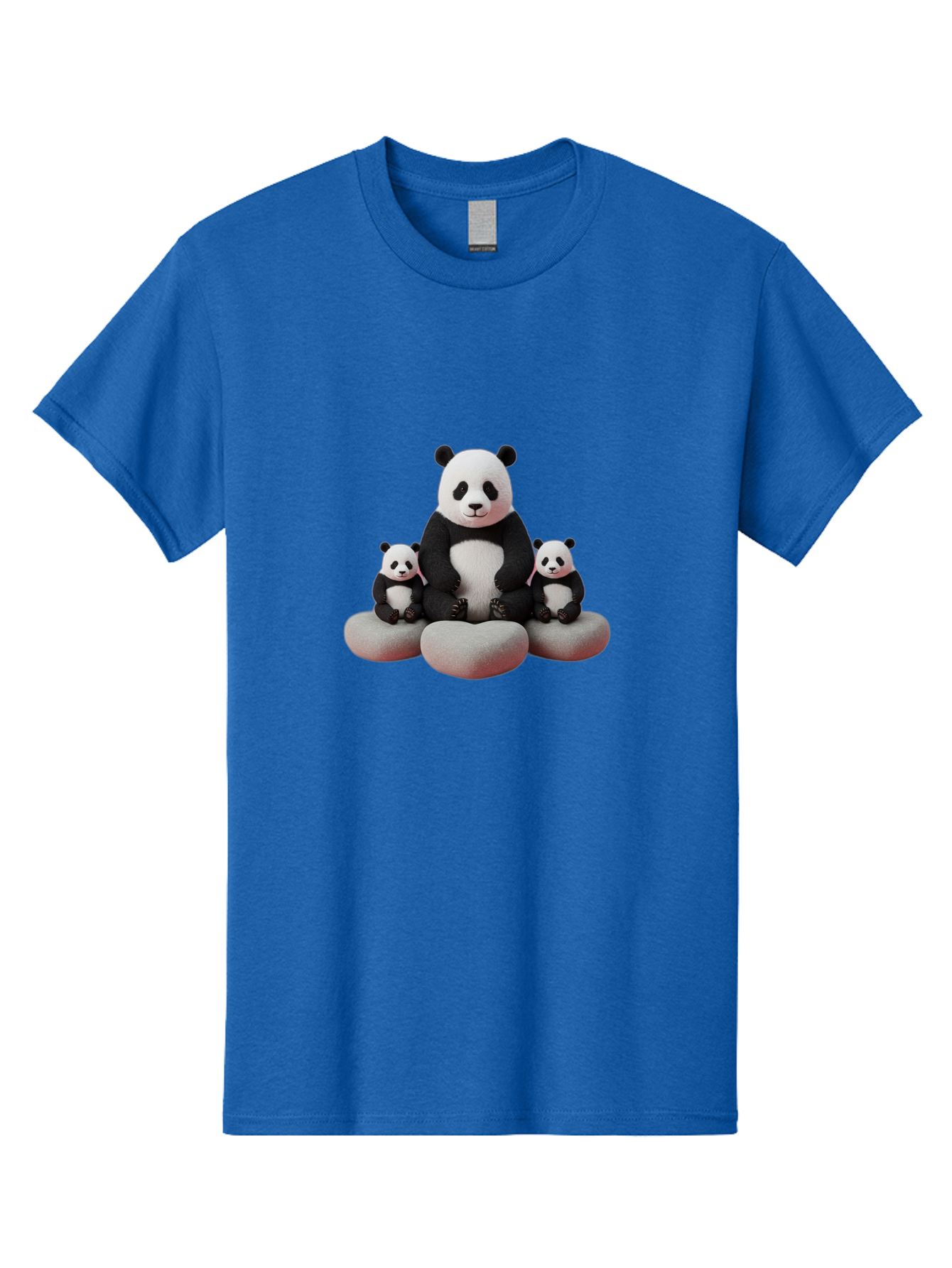 Panda-Family-1 Men'S Graphic Tee, 100% Cotton, Comfortable Casual Summer Wear, Machine Washable, Panda Bear, Panda Cubs, Family Portrait, Cute Animals, Adorable Creatures, Black And White Fur, Sitting On Rocks, Tender Moment, Bae586