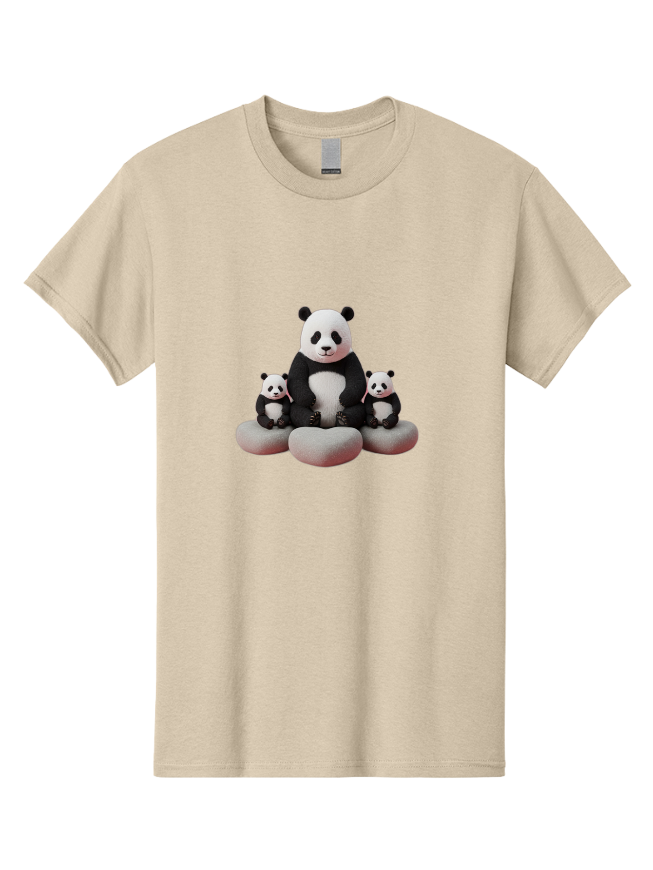 Panda-Family-1 Men'S Graphic Tee, 100% Cotton, Comfortable Casual Summer Wear, Machine Washable, Panda Bear, Panda Cubs, Family Portrait, Cute Animals, Adorable Creatures, Black And White Fur, Sitting On Rocks, Tender Moment, Bae586