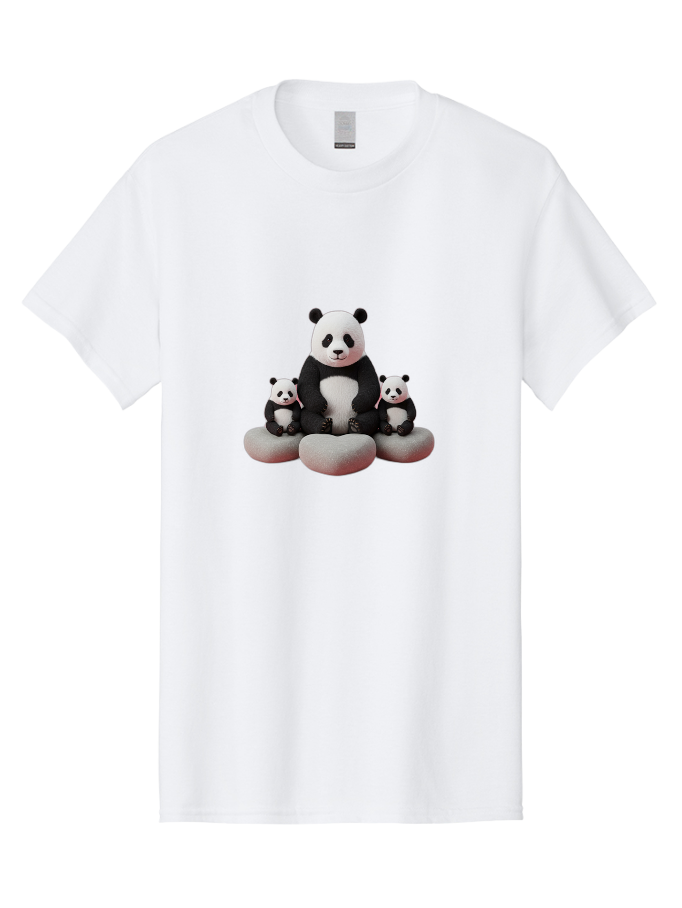 Panda-Family-1 Men'S Graphic Tee, 100% Cotton, Comfortable Casual Summer Wear, Machine Washable, Panda Bear, Panda Cubs, Family Portrait, Cute Animals, Adorable Creatures, Black And White Fur, Sitting On Rocks, Tender Moment, Bae586