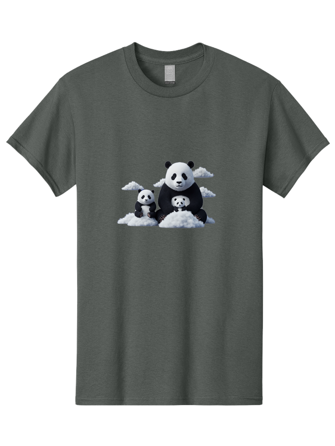 Panda-Family-3 Men'S Graphic Tee, 100% Cotton, Comfortable Casual Summer Wear, Machine Washable, Panda Bear Family, Giant Panda, Cute Pandas, Cartoon Style, Fluffy Clouds, Black And White, Adorable Animals, Happy Family, Digital Art, Bae588