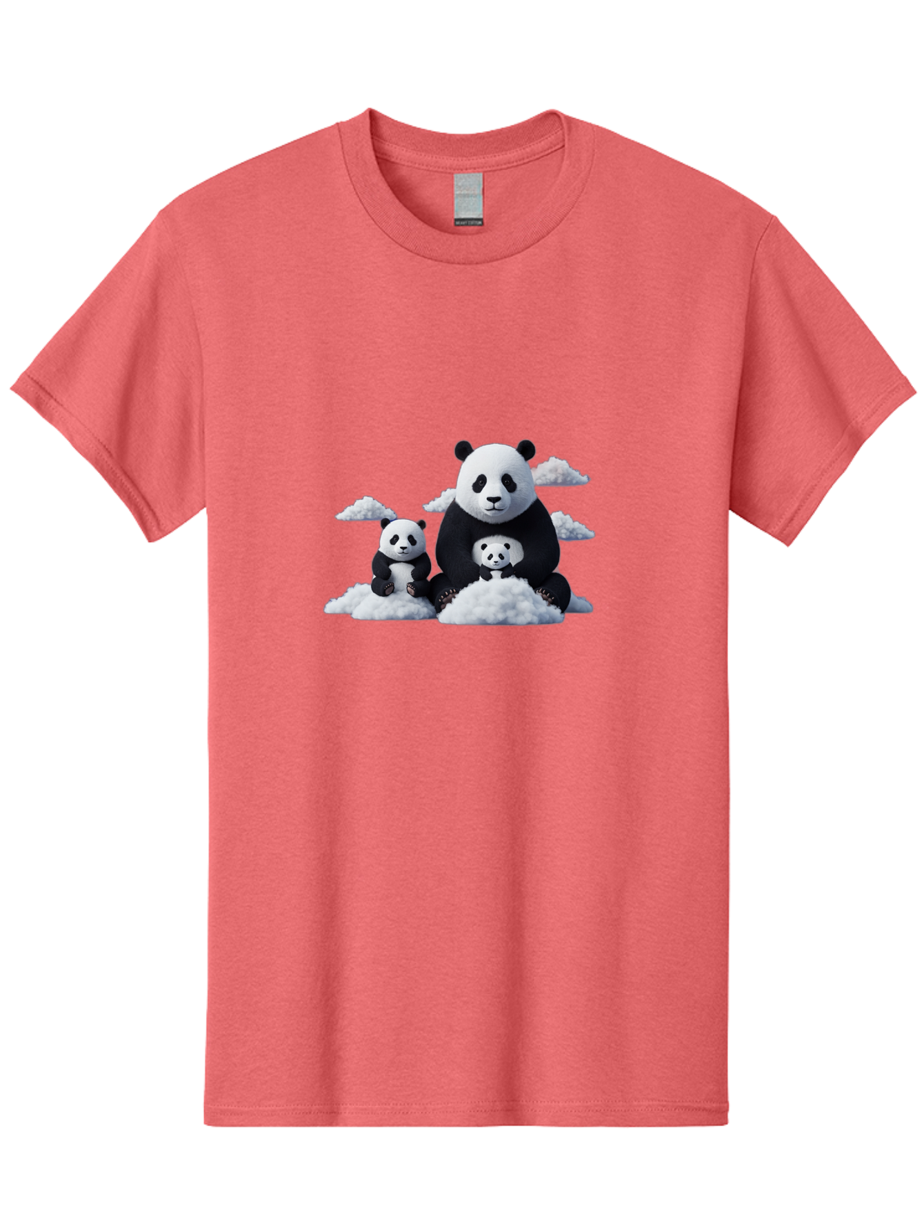 Panda-Family-3 Men'S Graphic Tee, 100% Cotton, Comfortable Casual Summer Wear, Machine Washable, Panda Bear Family, Giant Panda, Cute Pandas, Cartoon Style, Fluffy Clouds, Black And White, Adorable Animals, Happy Family, Digital Art, Bae588