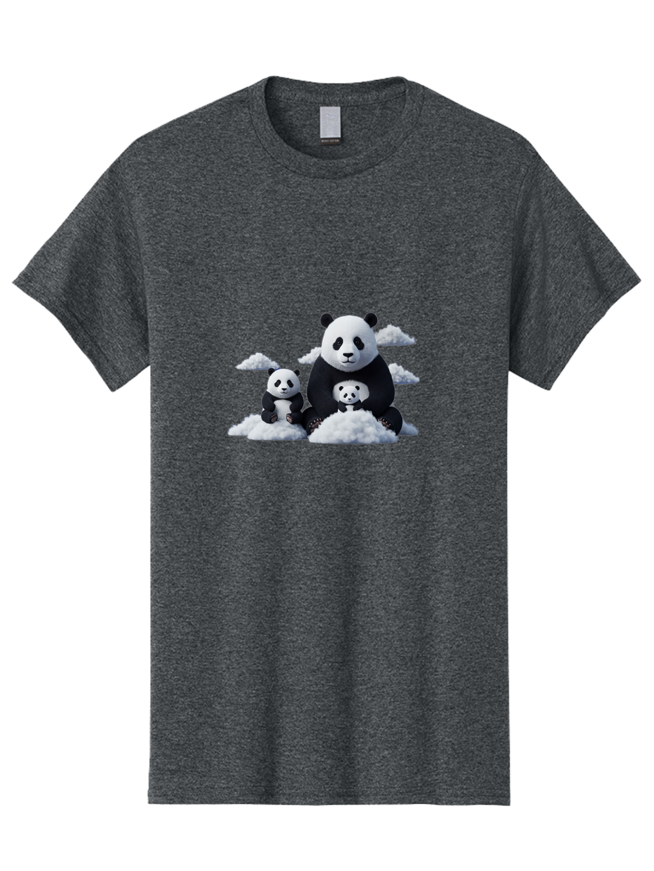 Panda-Family-3 Men'S Graphic Tee, 100% Cotton, Comfortable Casual Summer Wear, Machine Washable, Panda Bear Family, Giant Panda, Cute Pandas, Cartoon Style, Fluffy Clouds, Black And White, Adorable Animals, Happy Family, Digital Art, Bae588