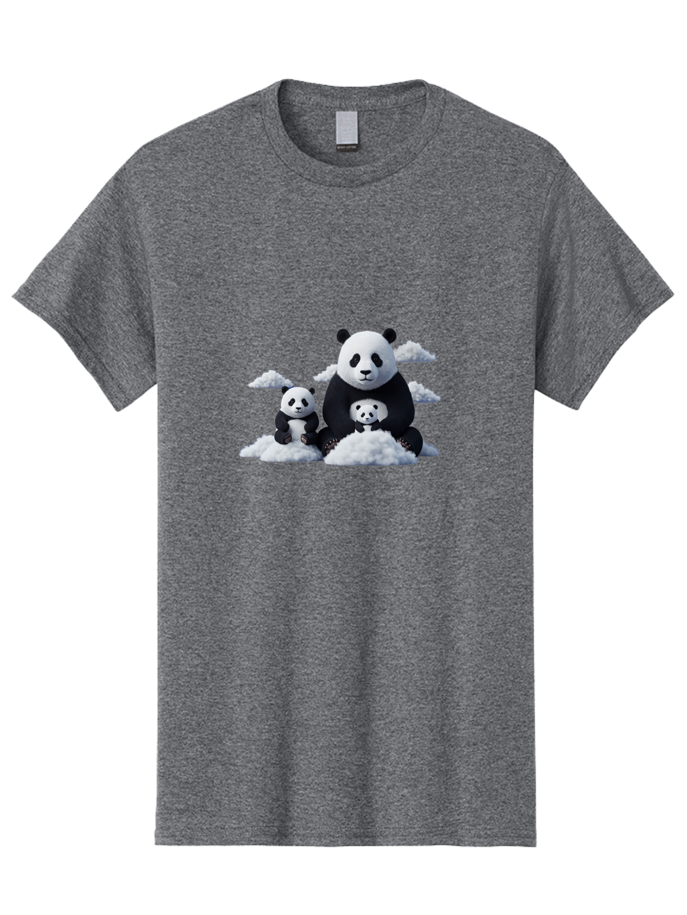 Panda-Family-3 Men'S Graphic Tee, 100% Cotton, Comfortable Casual Summer Wear, Machine Washable, Panda Bear Family, Giant Panda, Cute Pandas, Cartoon Style, Fluffy Clouds, Black And White, Adorable Animals, Happy Family, Digital Art, Bae588
