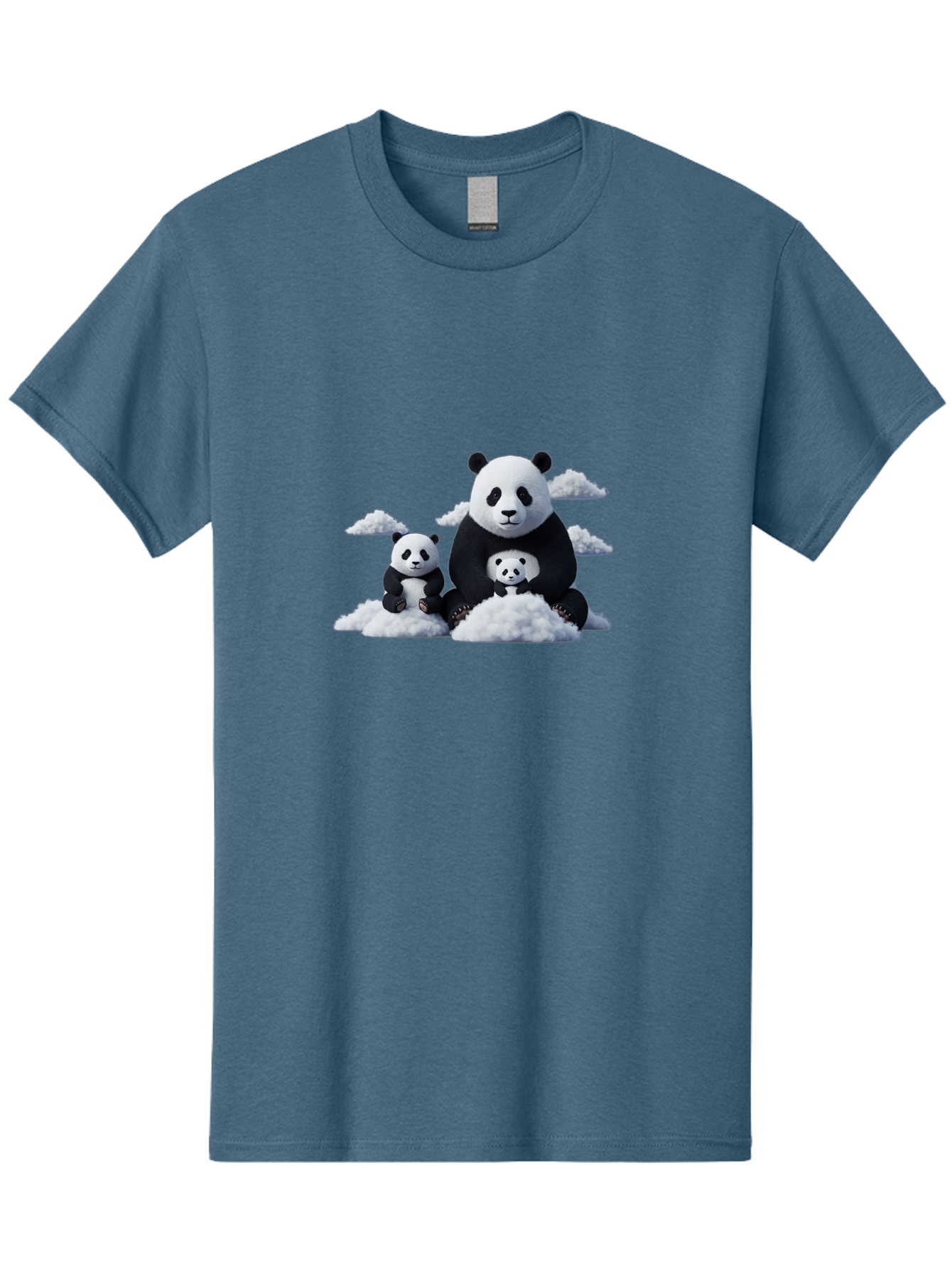 Panda-Family-3 Men'S Graphic Tee, 100% Cotton, Comfortable Casual Summer Wear, Machine Washable, Panda Bear Family, Giant Panda, Cute Pandas, Cartoon Style, Fluffy Clouds, Black And White, Adorable Animals, Happy Family, Digital Art, Bae588
