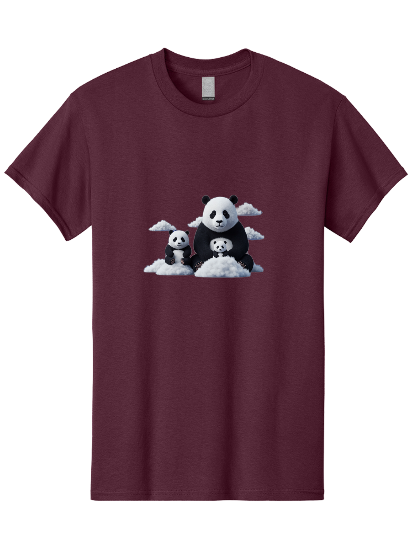 Panda-Family-3 Men'S Graphic Tee, 100% Cotton, Comfortable Casual Summer Wear, Machine Washable, Panda Bear Family, Giant Panda, Cute Pandas, Cartoon Style, Fluffy Clouds, Black And White, Adorable Animals, Happy Family, Digital Art, Bae588