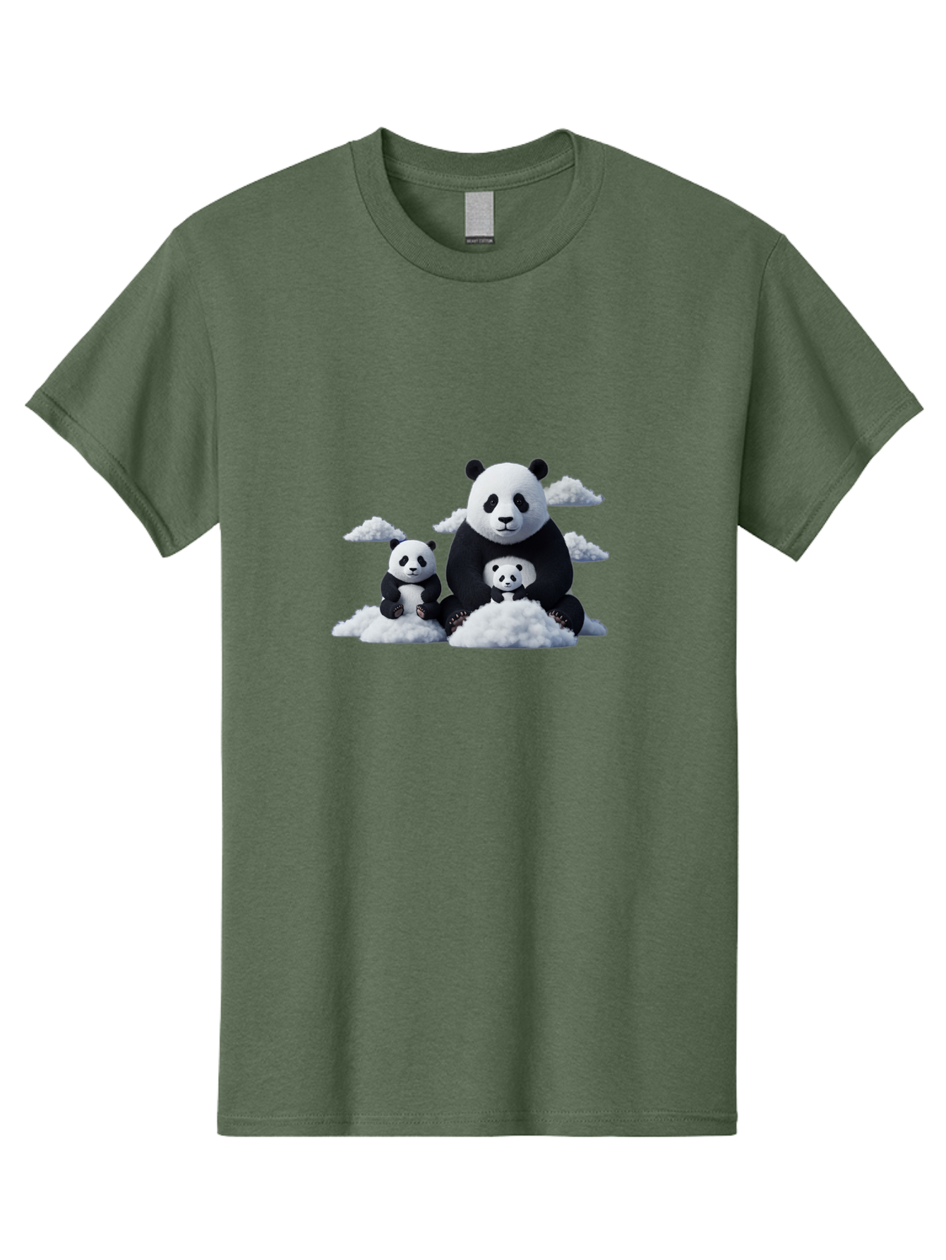Panda-Family-3 Men'S Graphic Tee, 100% Cotton, Comfortable Casual Summer Wear, Machine Washable, Panda Bear Family, Giant Panda, Cute Pandas, Cartoon Style, Fluffy Clouds, Black And White, Adorable Animals, Happy Family, Digital Art, Bae588