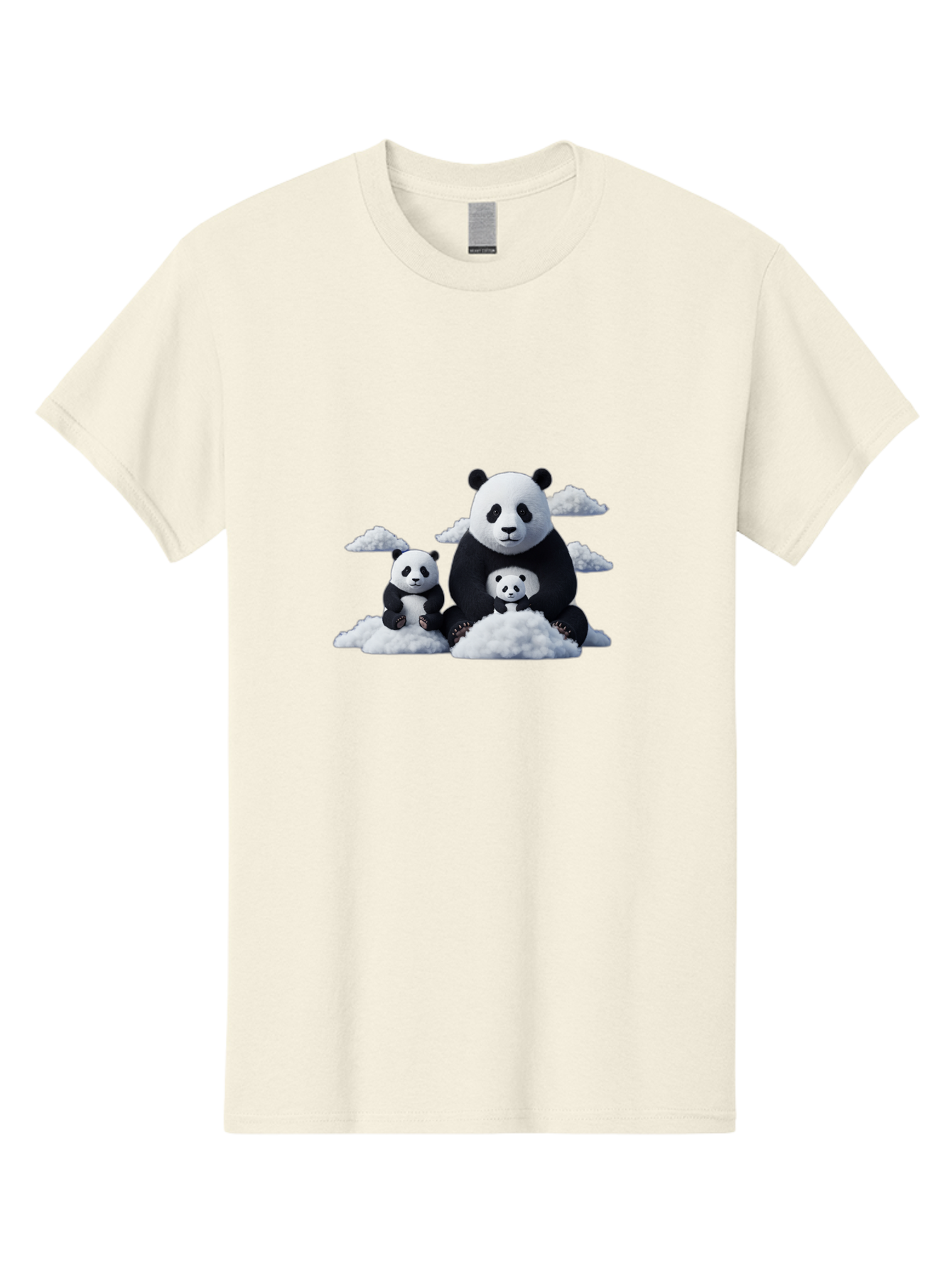 Panda-Family-3 Men'S Graphic Tee, 100% Cotton, Comfortable Casual Summer Wear, Machine Washable, Panda Bear Family, Giant Panda, Cute Pandas, Cartoon Style, Fluffy Clouds, Black And White, Adorable Animals, Happy Family, Digital Art, Bae588
