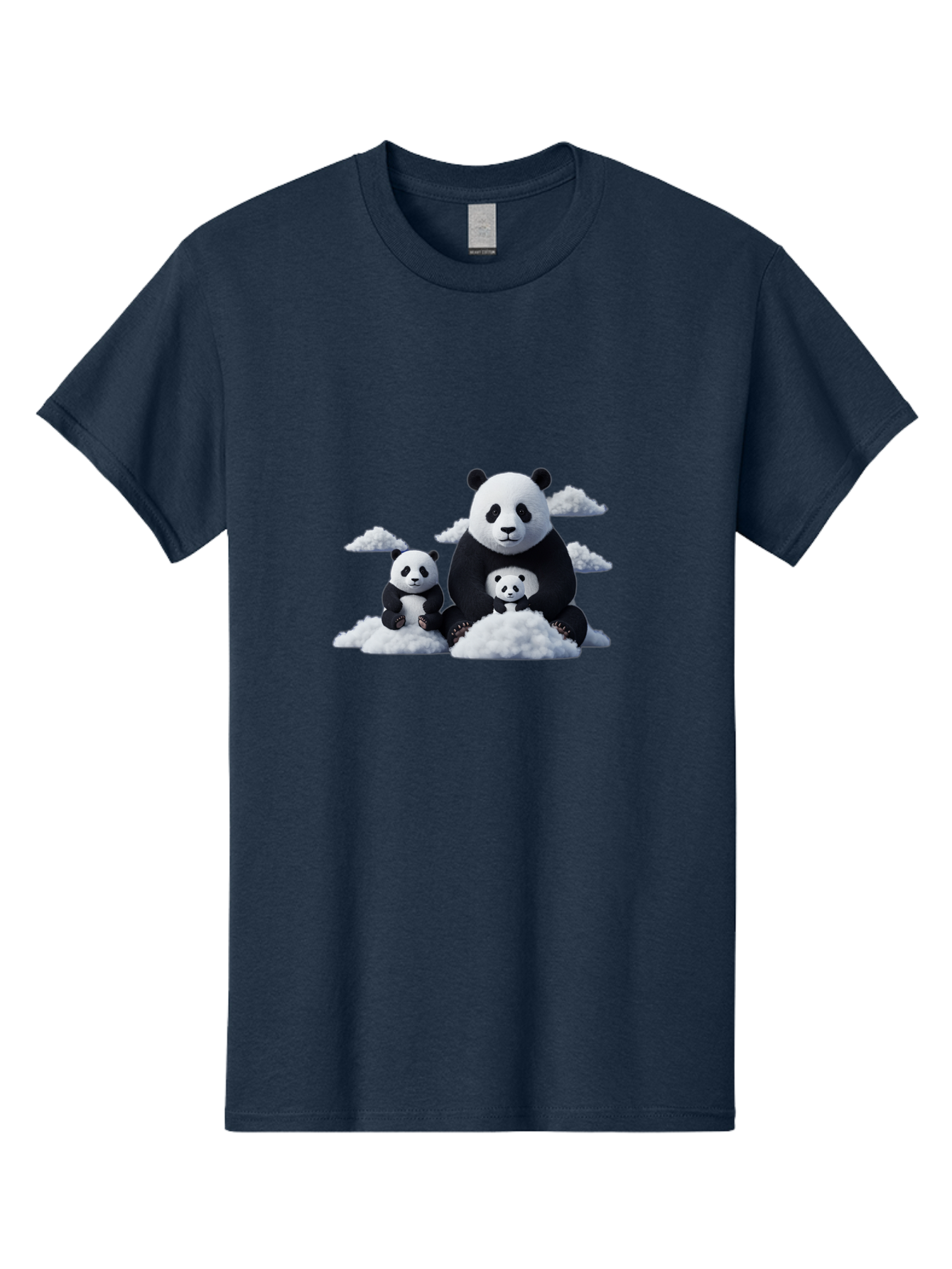 Panda-Family-3 Men'S Graphic Tee, 100% Cotton, Comfortable Casual Summer Wear, Machine Washable, Panda Bear Family, Giant Panda, Cute Pandas, Cartoon Style, Fluffy Clouds, Black And White, Adorable Animals, Happy Family, Digital Art, Bae588