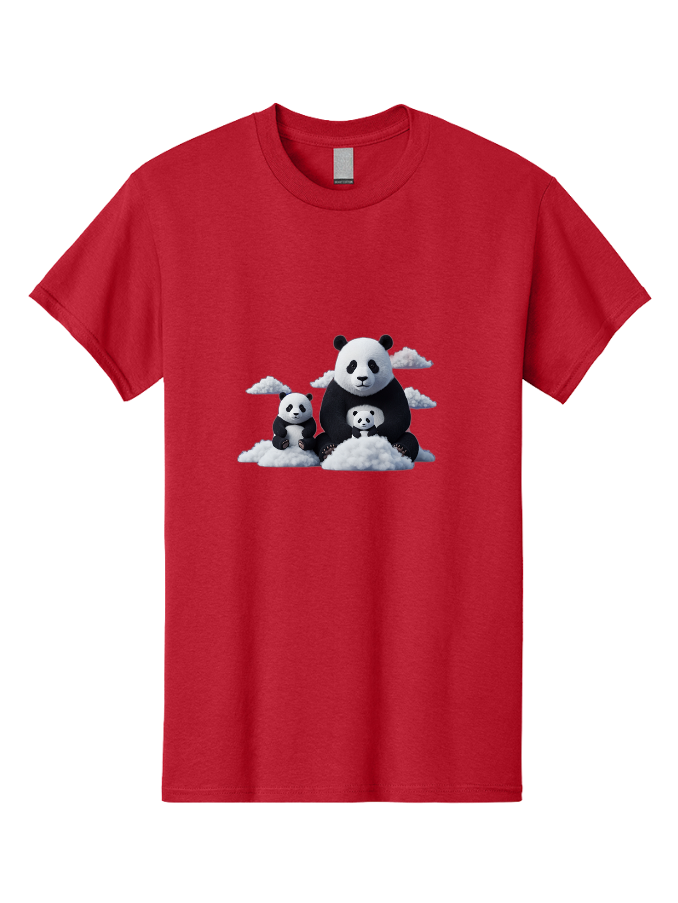 Panda-Family-3 Men'S Graphic Tee, 100% Cotton, Comfortable Casual Summer Wear, Machine Washable, Panda Bear Family, Giant Panda, Cute Pandas, Cartoon Style, Fluffy Clouds, Black And White, Adorable Animals, Happy Family, Digital Art, Bae588