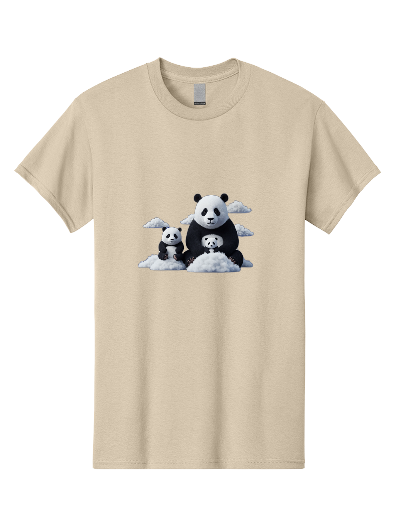 Panda-Family-3 Men'S Graphic Tee, 100% Cotton, Comfortable Casual Summer Wear, Machine Washable, Panda Bear Family, Giant Panda, Cute Pandas, Cartoon Style, Fluffy Clouds, Black And White, Adorable Animals, Happy Family, Digital Art, Bae588