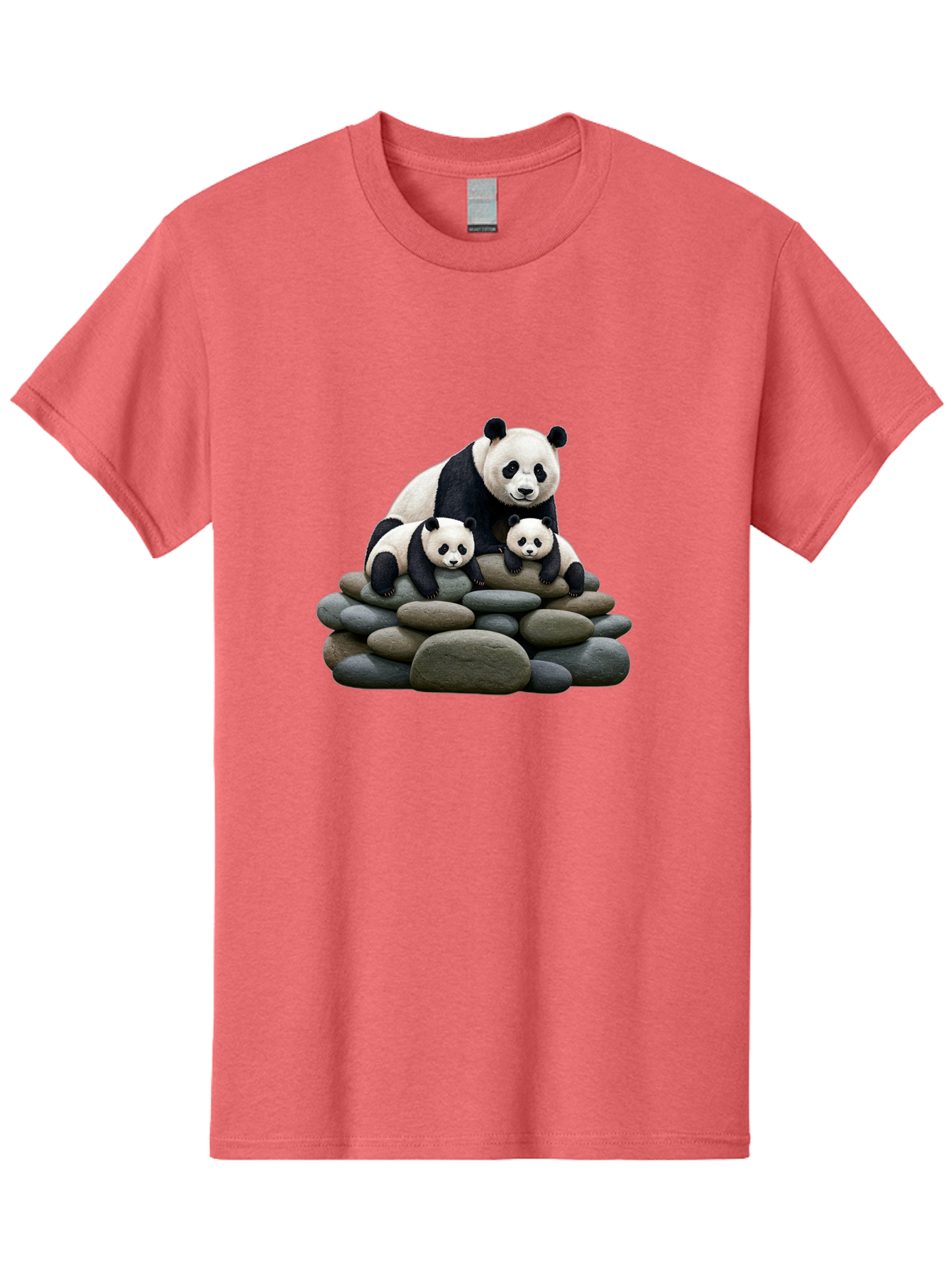 Panda-Family-4 Men'S Graphic Tee, 100% Cotton, Comfortable Casual Summer Wear, Machine Washable, Panda Bear Mom, Baby Pandas, Adorable Animals, Giant Panda, Cute Cubs, Panda Family, Animal Portrait, Wildlife Art Bae589