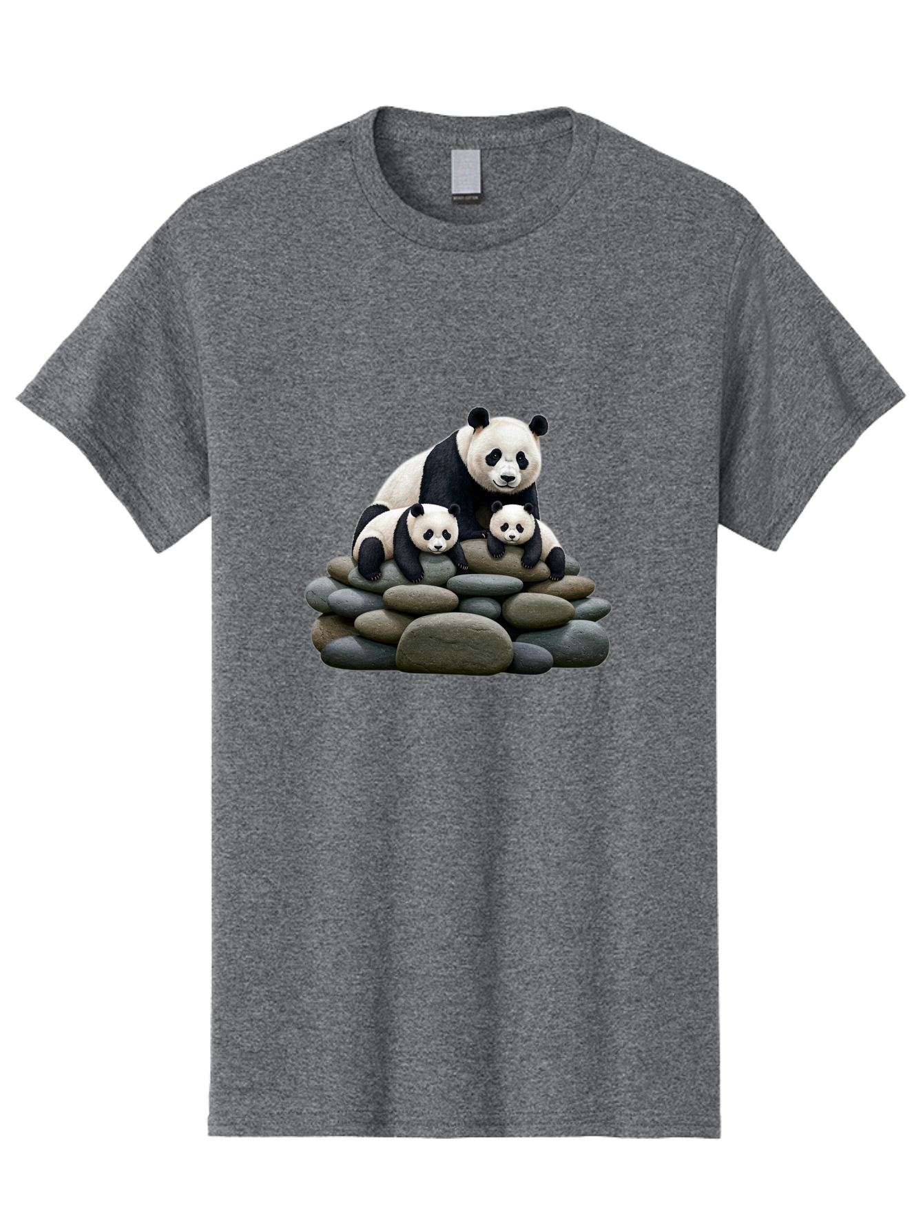 Panda-Family-4 Men'S Graphic Tee, 100% Cotton, Comfortable Casual Summer Wear, Machine Washable, Panda Bear Mom, Baby Pandas, Adorable Animals, Giant Panda, Cute Cubs, Panda Family, Animal Portrait, Wildlife Art Bae589