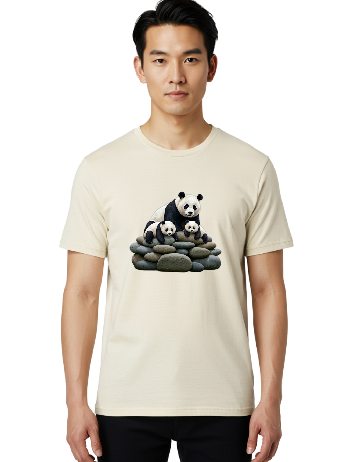 Panda-Family-4 Men'S Graphic Tee, 100% Cotton, Comfortable Casual Summer Wear, Machine Washable, Panda Bear Mom, Baby Pandas, Adorable Animals, Giant Panda, Cute Cubs, Panda Family, Animal Portrait, Wildlife Art Bae589