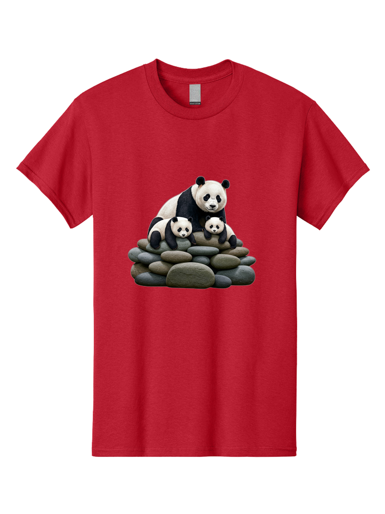 Panda-Family-4 Men'S Graphic Tee, 100% Cotton, Comfortable Casual Summer Wear, Machine Washable, Panda Bear Mom, Baby Pandas, Adorable Animals, Giant Panda, Cute Cubs, Panda Family, Animal Portrait, Wildlife Art Bae589