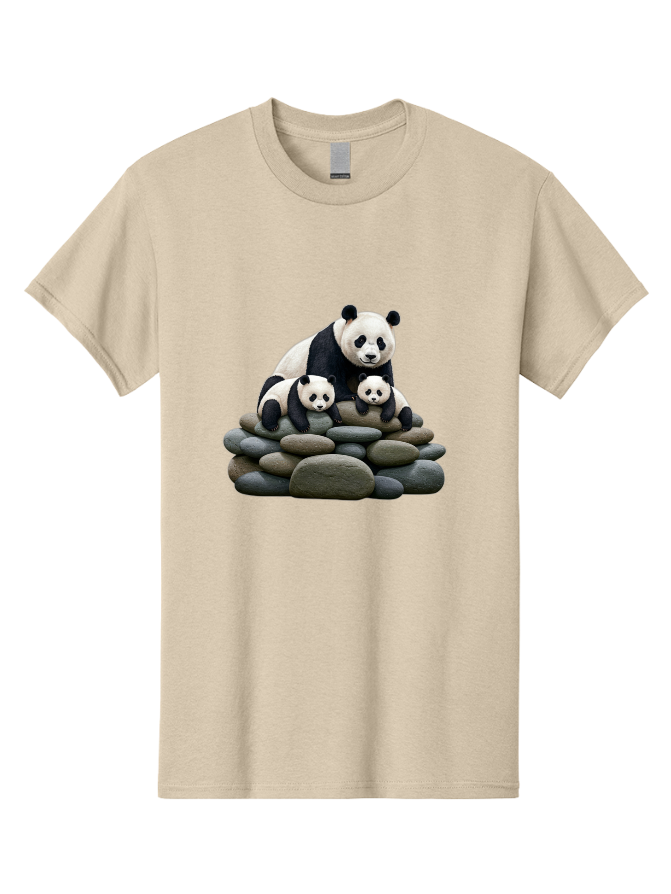 Panda-Family-4 Men'S Graphic Tee, 100% Cotton, Comfortable Casual Summer Wear, Machine Washable, Panda Bear Mom, Baby Pandas, Adorable Animals, Giant Panda, Cute Cubs, Panda Family, Animal Portrait, Wildlife Art Bae589