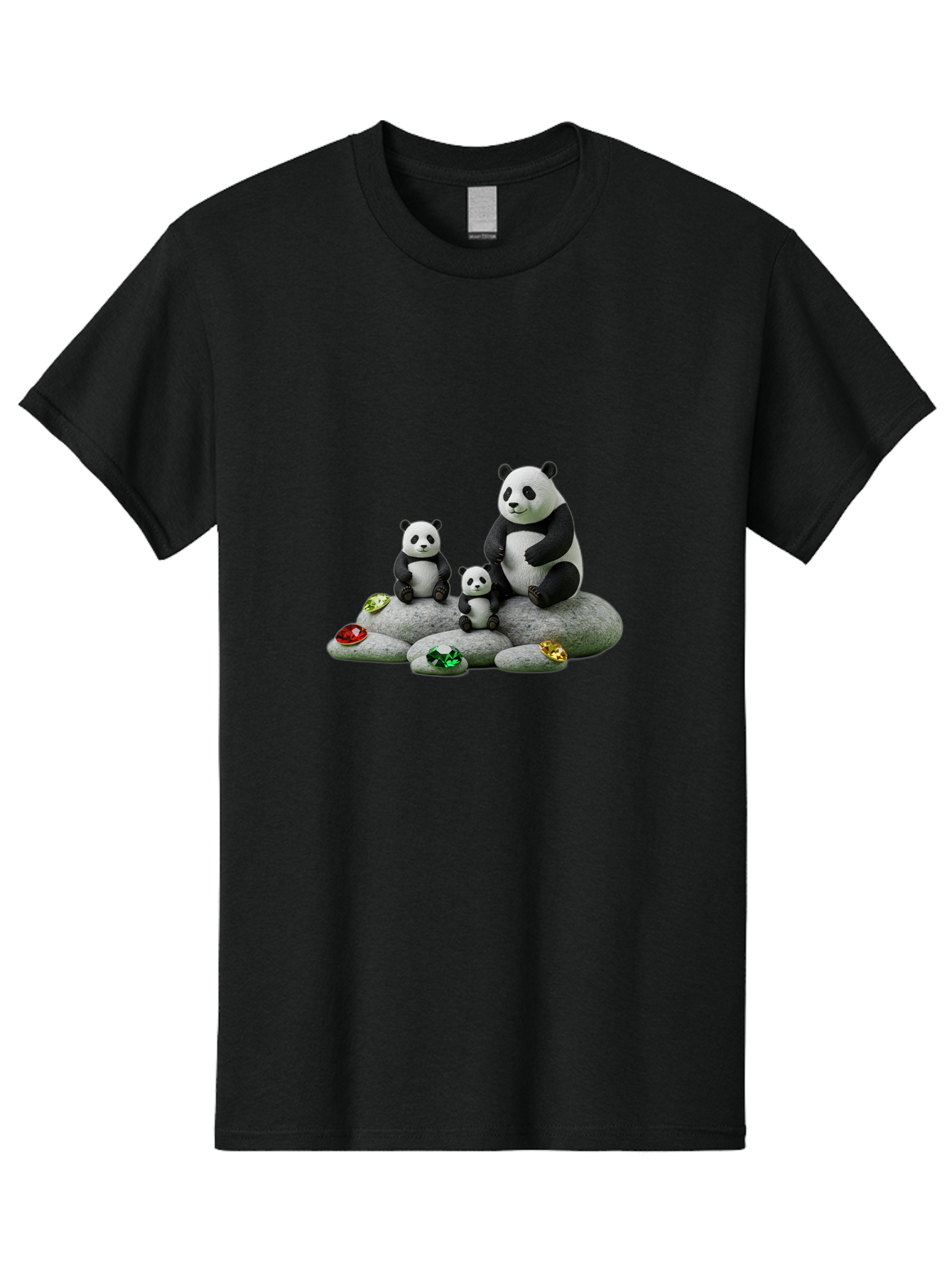 Panda-Family-5 Men'S Graphic Tee, 100% Cotton, Comfortable Casual Summer Wear, Machine Washable, Panda Bear Family, Adorable Pandas, Cute Cubs, Black And White Fur, Gemstones, Decorative Stones, Playful Design, Cute Animal Art, Family Bonding Bae590