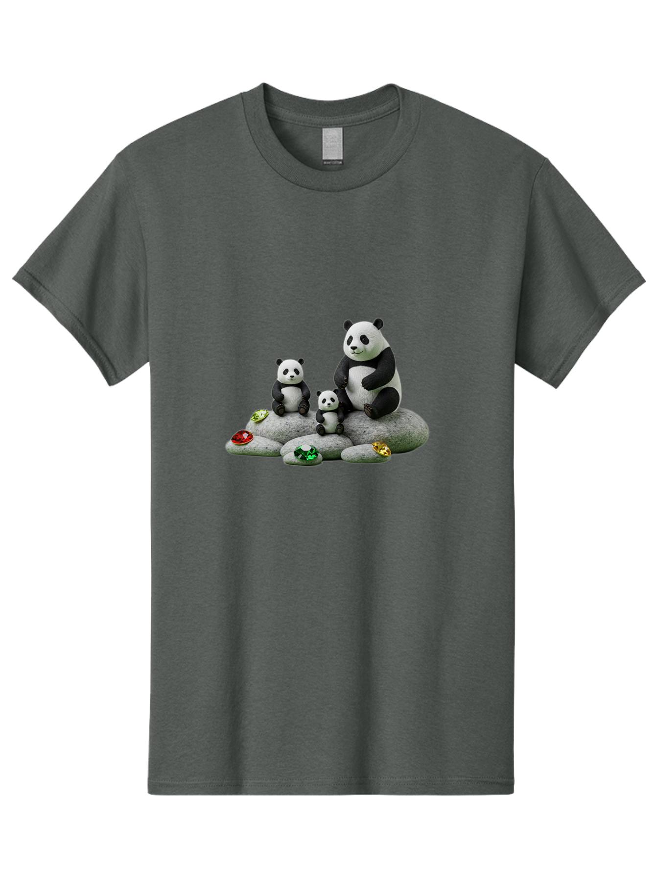 Panda-Family-5 Men'S Graphic Tee, 100% Cotton, Comfortable Casual Summer Wear, Machine Washable, Panda Bear Family, Adorable Pandas, Cute Cubs, Black And White Fur, Gemstones, Decorative Stones, Playful Design, Cute Animal Art, Family Bonding Bae590