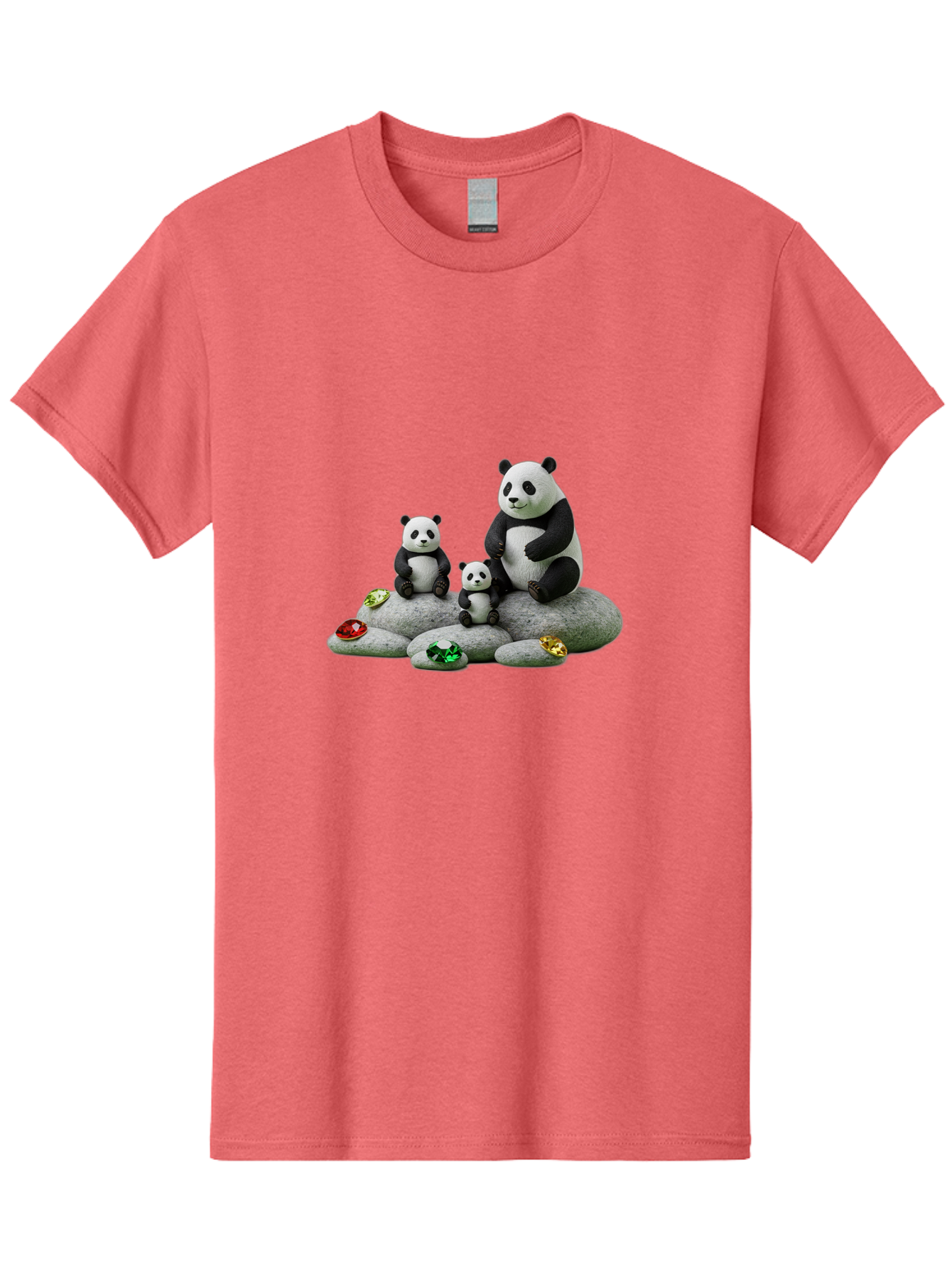 Panda-Family-5 Men'S Graphic Tee, 100% Cotton, Comfortable Casual Summer Wear, Machine Washable, Panda Bear Family, Adorable Pandas, Cute Cubs, Black And White Fur, Gemstones, Decorative Stones, Playful Design, Cute Animal Art, Family Bonding Bae590