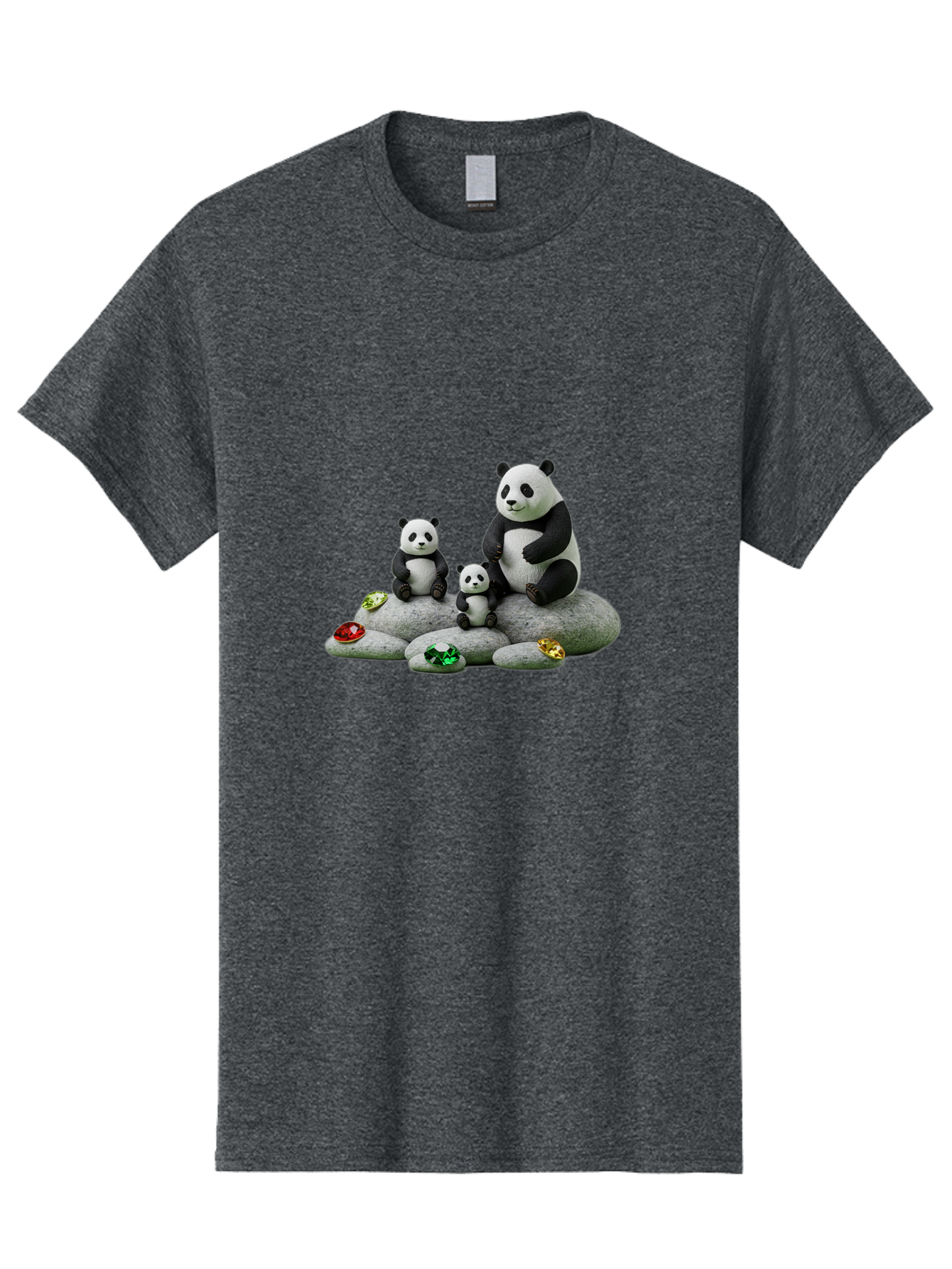 Panda-Family-5 Men'S Graphic Tee, 100% Cotton, Comfortable Casual Summer Wear, Machine Washable, Panda Bear Family, Adorable Pandas, Cute Cubs, Black And White Fur, Gemstones, Decorative Stones, Playful Design, Cute Animal Art, Family Bonding Bae590