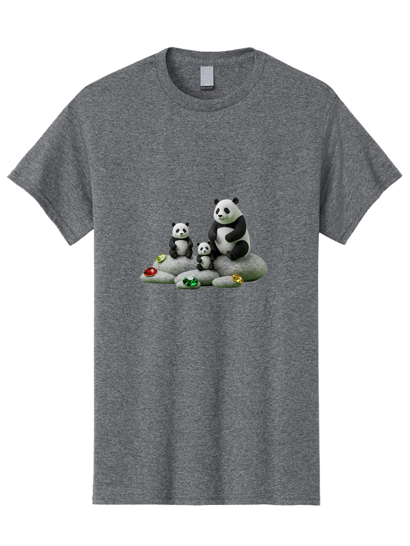 Panda-Family-5 Men'S Graphic Tee, 100% Cotton, Comfortable Casual Summer Wear, Machine Washable, Panda Bear Family, Adorable Pandas, Cute Cubs, Black And White Fur, Gemstones, Decorative Stones, Playful Design, Cute Animal Art, Family Bonding Bae590