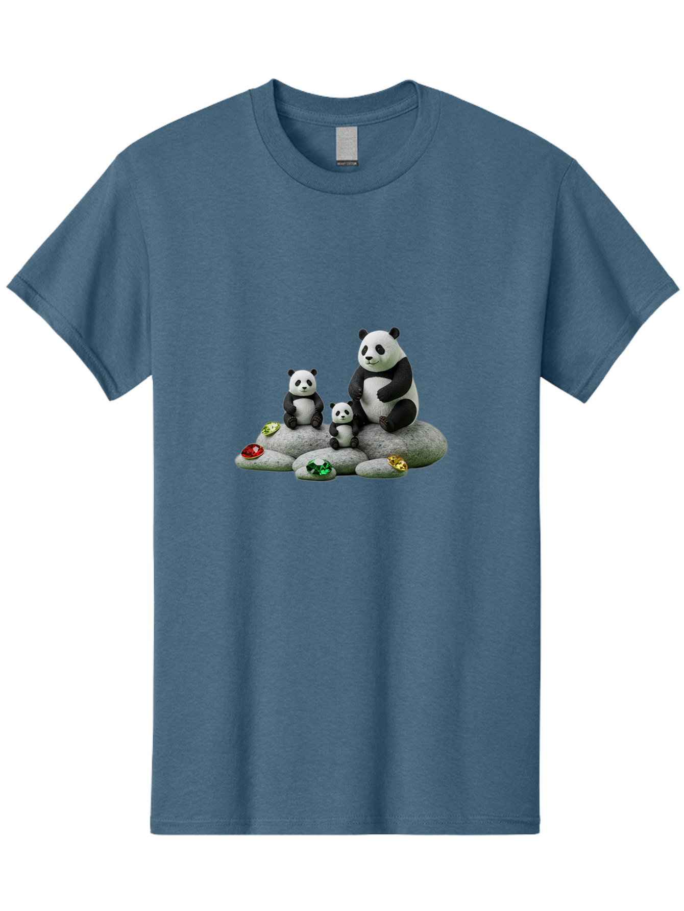 Panda-Family-5 Men'S Graphic Tee, 100% Cotton, Comfortable Casual Summer Wear, Machine Washable, Panda Bear Family, Adorable Pandas, Cute Cubs, Black And White Fur, Gemstones, Decorative Stones, Playful Design, Cute Animal Art, Family Bonding Bae590