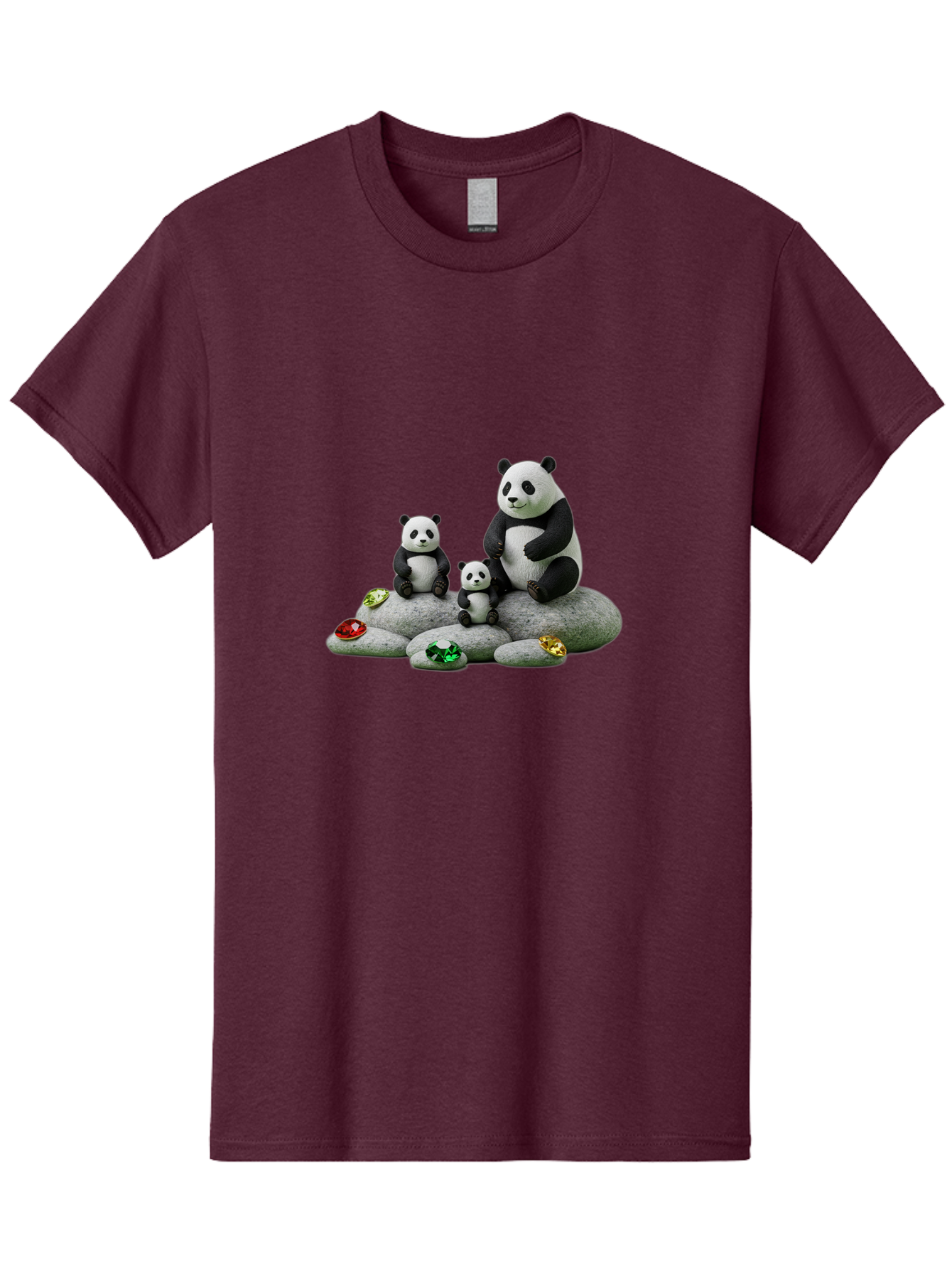 Panda-Family-5 Men'S Graphic Tee, 100% Cotton, Comfortable Casual Summer Wear, Machine Washable, Panda Bear Family, Adorable Pandas, Cute Cubs, Black And White Fur, Gemstones, Decorative Stones, Playful Design, Cute Animal Art, Family Bonding Bae590