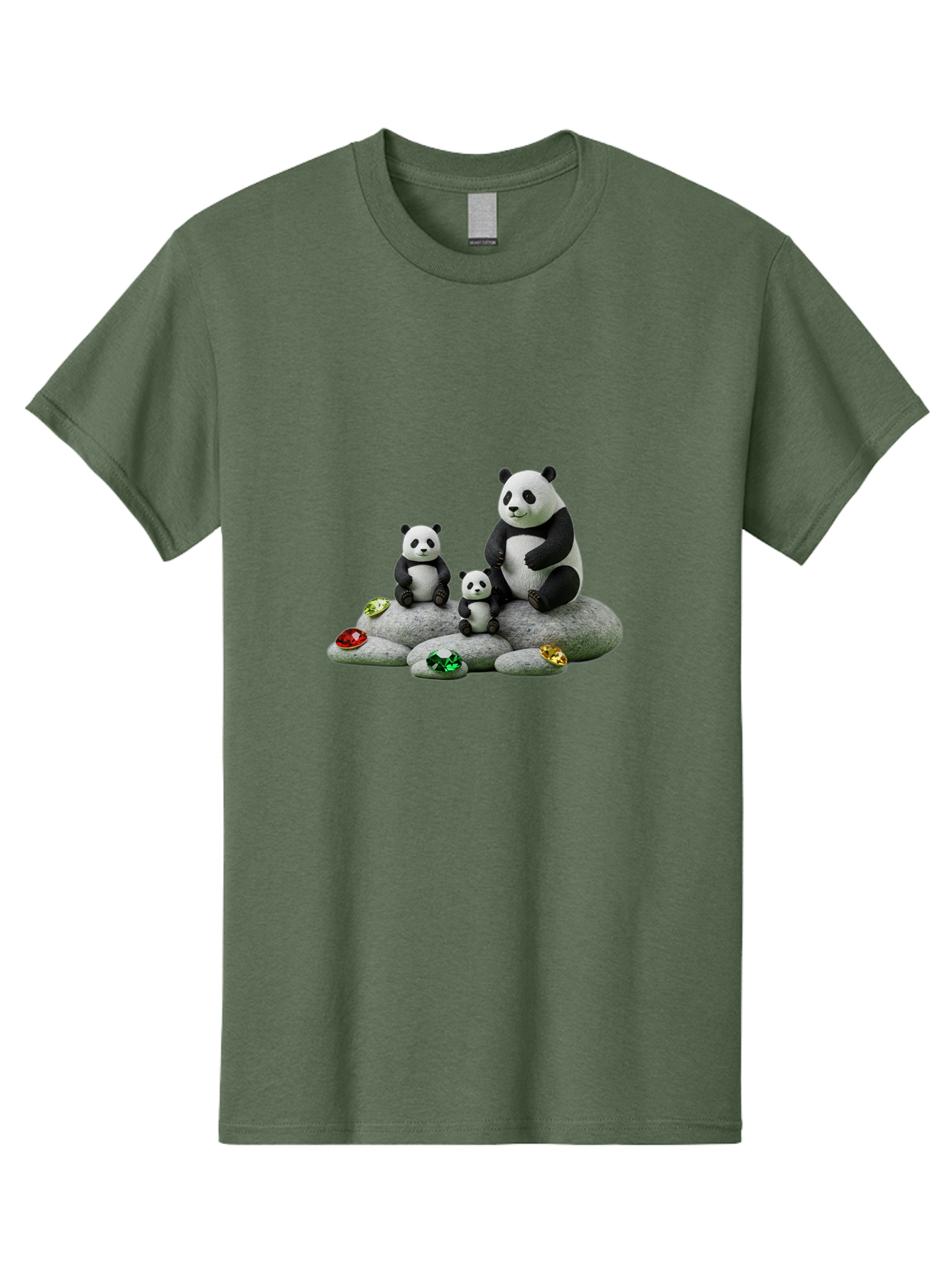 Panda-Family-5 Men'S Graphic Tee, 100% Cotton, Comfortable Casual Summer Wear, Machine Washable, Panda Bear Family, Adorable Pandas, Cute Cubs, Black And White Fur, Gemstones, Decorative Stones, Playful Design, Cute Animal Art, Family Bonding Bae590