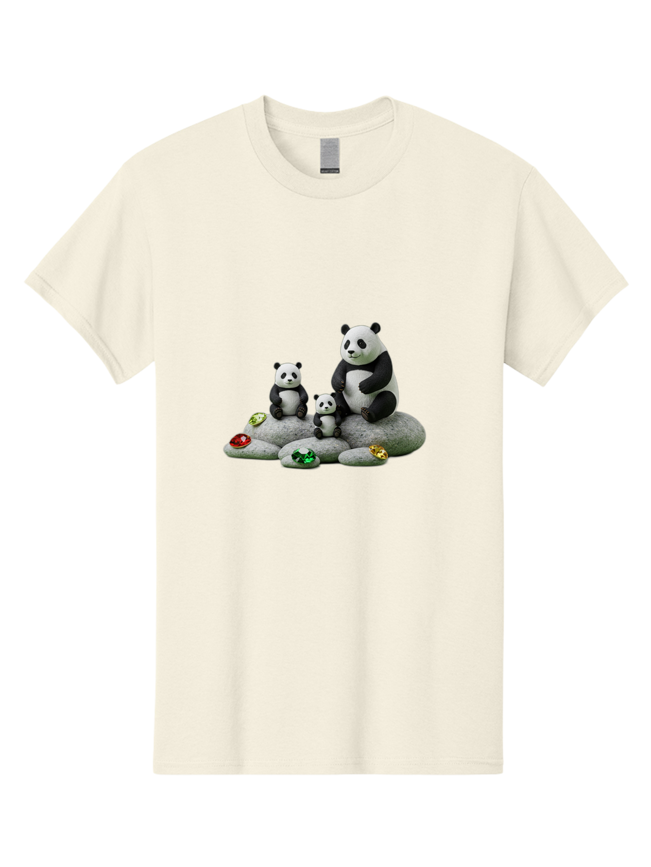 Panda-Family-5 Men'S Graphic Tee, 100% Cotton, Comfortable Casual Summer Wear, Machine Washable, Panda Bear Family, Adorable Pandas, Cute Cubs, Black And White Fur, Gemstones, Decorative Stones, Playful Design, Cute Animal Art, Family Bonding Bae590