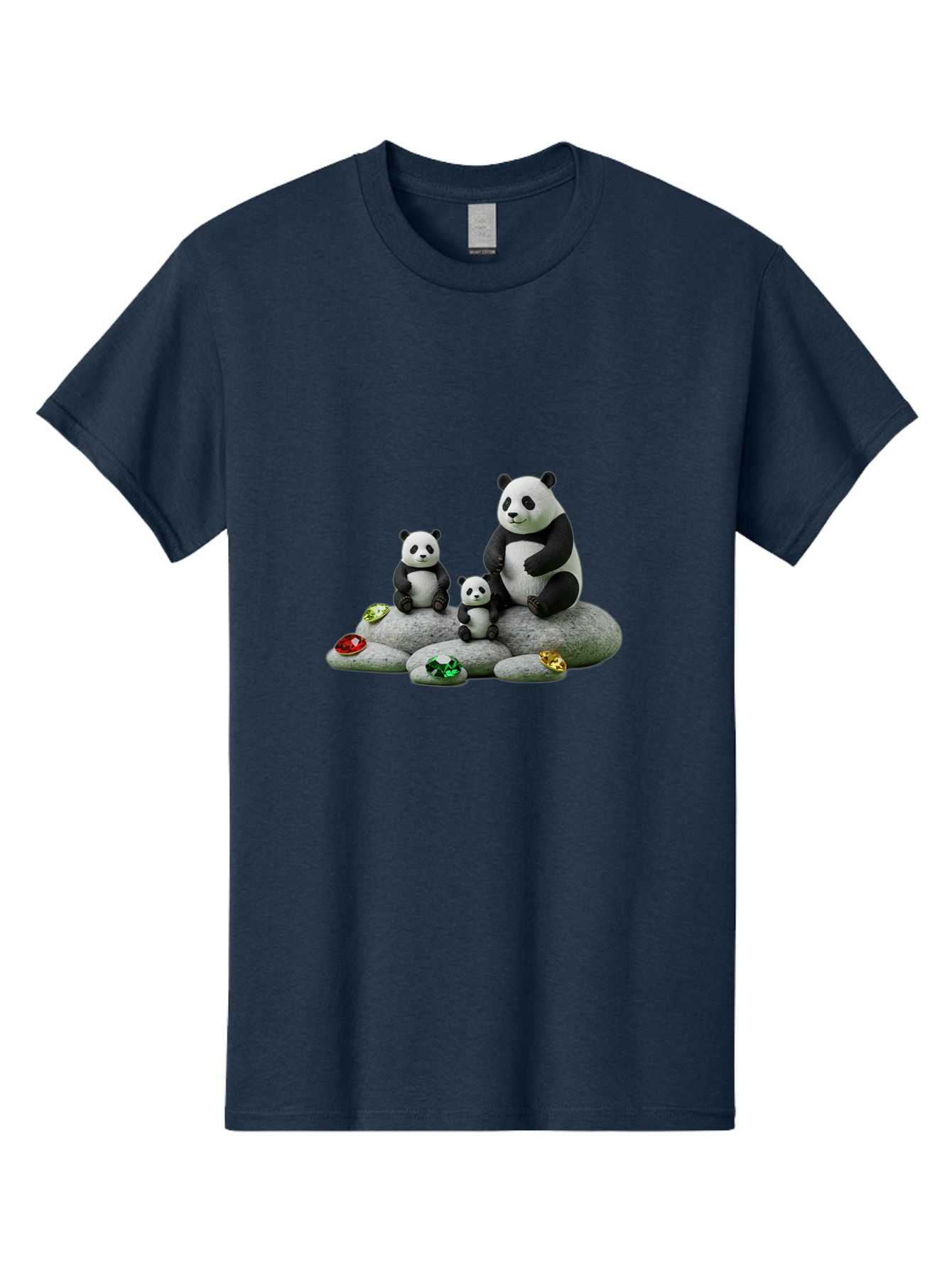 Panda-Family-5 Men'S Graphic Tee, 100% Cotton, Comfortable Casual Summer Wear, Machine Washable, Panda Bear Family, Adorable Pandas, Cute Cubs, Black And White Fur, Gemstones, Decorative Stones, Playful Design, Cute Animal Art, Family Bonding Bae590