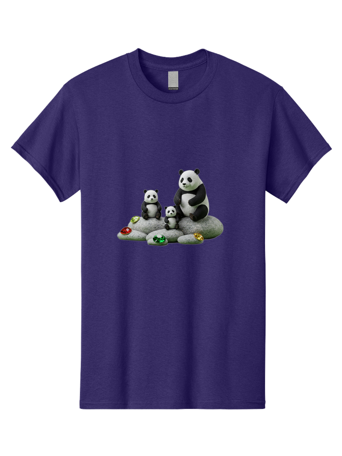 Panda-Family-5 Men'S Graphic Tee, 100% Cotton, Comfortable Casual Summer Wear, Machine Washable, Panda Bear Family, Adorable Pandas, Cute Cubs, Black And White Fur, Gemstones, Decorative Stones, Playful Design, Cute Animal Art, Family Bonding Bae590