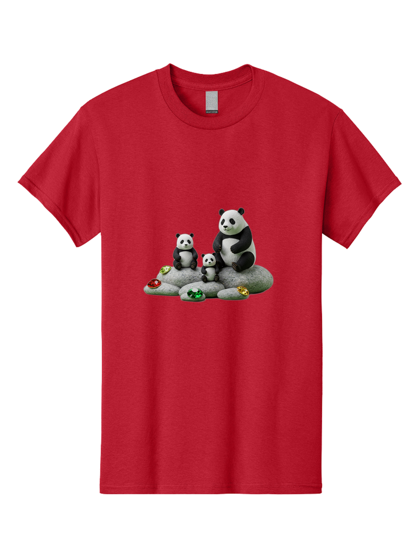 Panda-Family-5 Men'S Graphic Tee, 100% Cotton, Comfortable Casual Summer Wear, Machine Washable, Panda Bear Family, Adorable Pandas, Cute Cubs, Black And White Fur, Gemstones, Decorative Stones, Playful Design, Cute Animal Art, Family Bonding Bae590