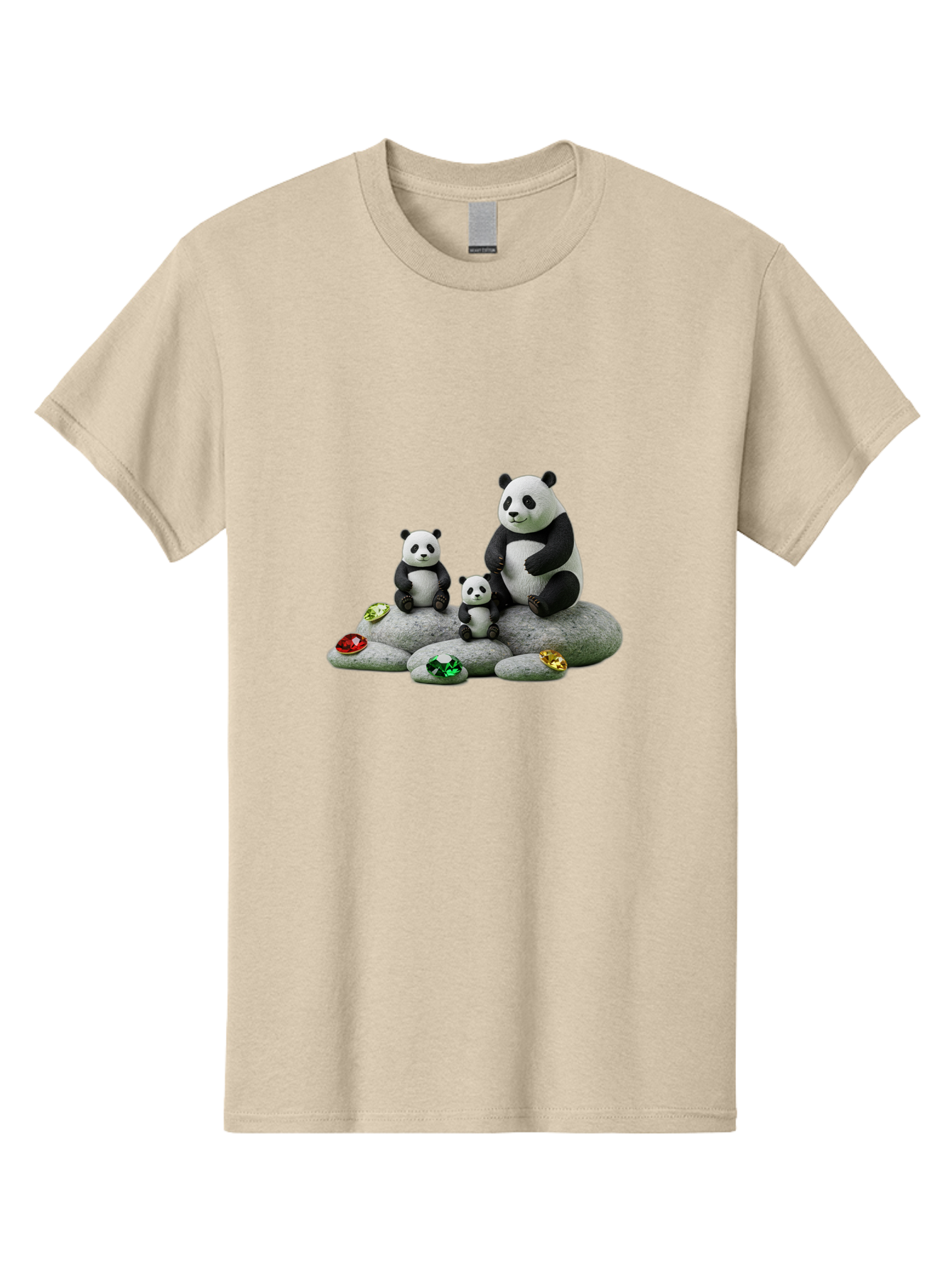 Panda-Family-5 Men'S Graphic Tee, 100% Cotton, Comfortable Casual Summer Wear, Machine Washable, Panda Bear Family, Adorable Pandas, Cute Cubs, Black And White Fur, Gemstones, Decorative Stones, Playful Design, Cute Animal Art, Family Bonding Bae590