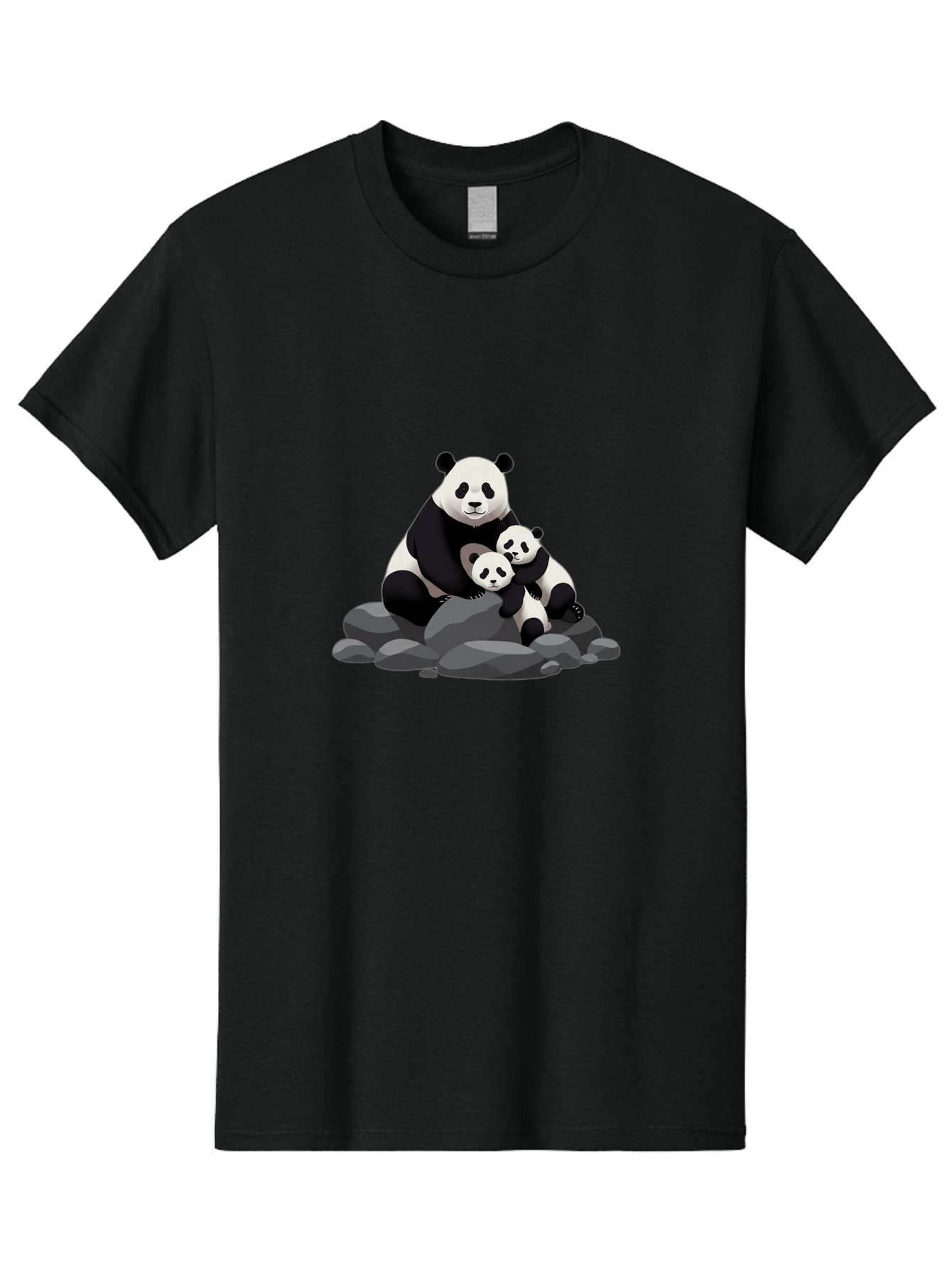 Panda-Family Men'S Graphic Tee, 100% Cotton, Comfortable Casual Summer Wear, Machine Washable, Panda Bear, Mother Panda, Panda Cubs, Adorable Family, Cartoon Illustration, Wildlife Art, Black And White Pandas, Cute Animals, Tender Moment, Bae591