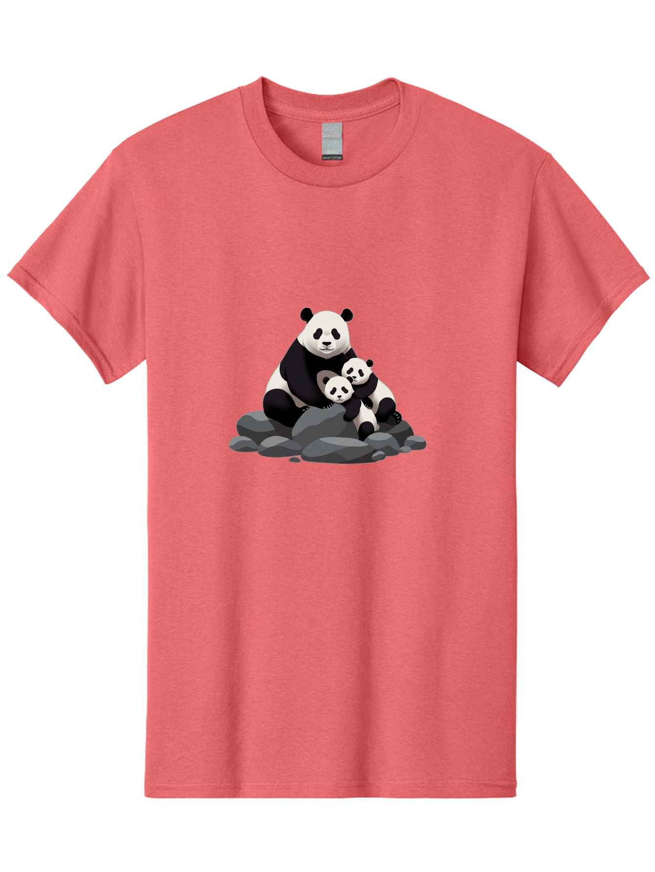 Panda-Family Men'S Graphic Tee, 100% Cotton, Comfortable Casual Summer Wear, Machine Washable, Panda Bear, Mother Panda, Panda Cubs, Adorable Family, Cartoon Illustration, Wildlife Art, Black And White Pandas, Cute Animals, Tender Moment, Bae591