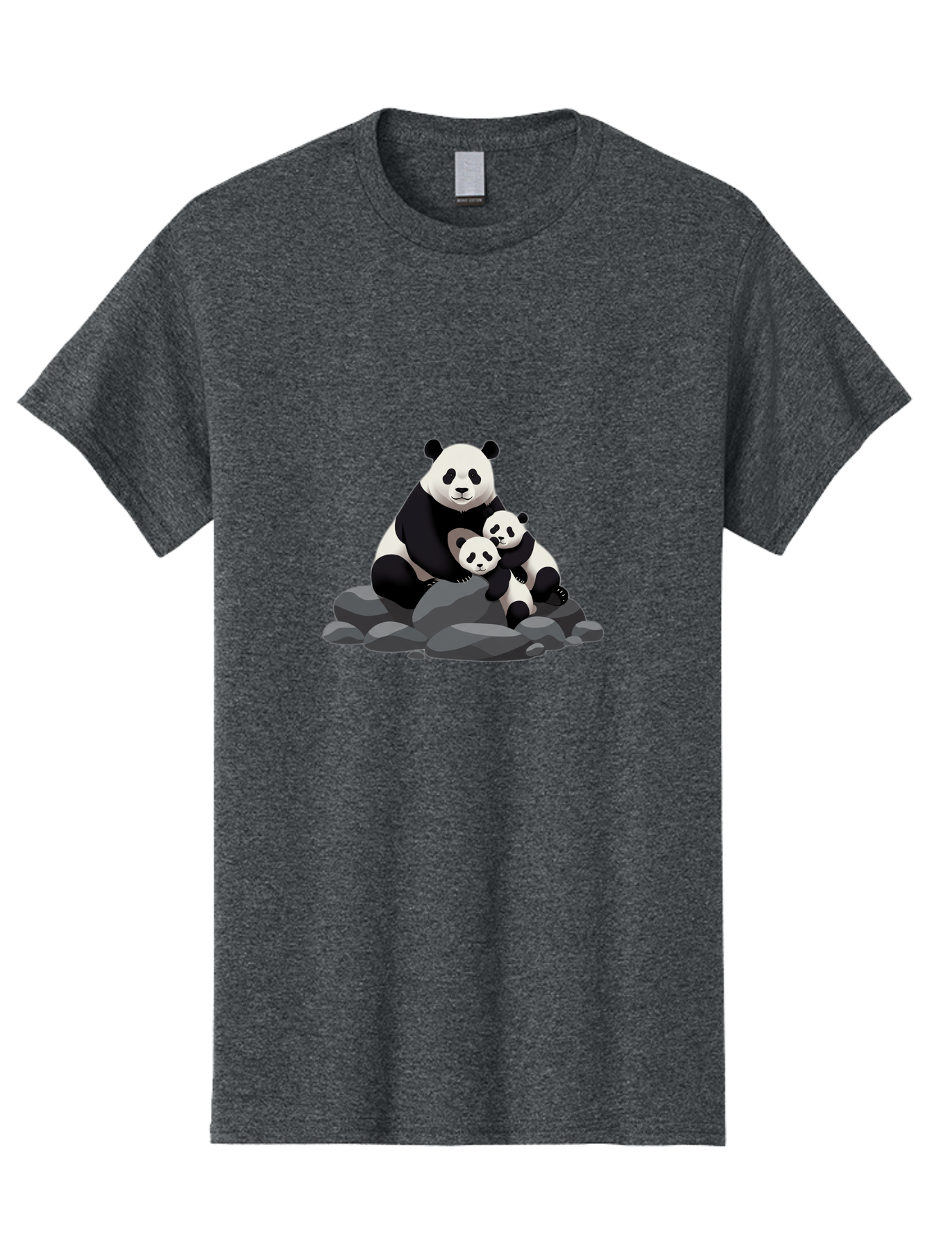 Panda-Family Men'S Graphic Tee, 100% Cotton, Comfortable Casual Summer Wear, Machine Washable, Panda Bear, Mother Panda, Panda Cubs, Adorable Family, Cartoon Illustration, Wildlife Art, Black And White Pandas, Cute Animals, Tender Moment, Bae591