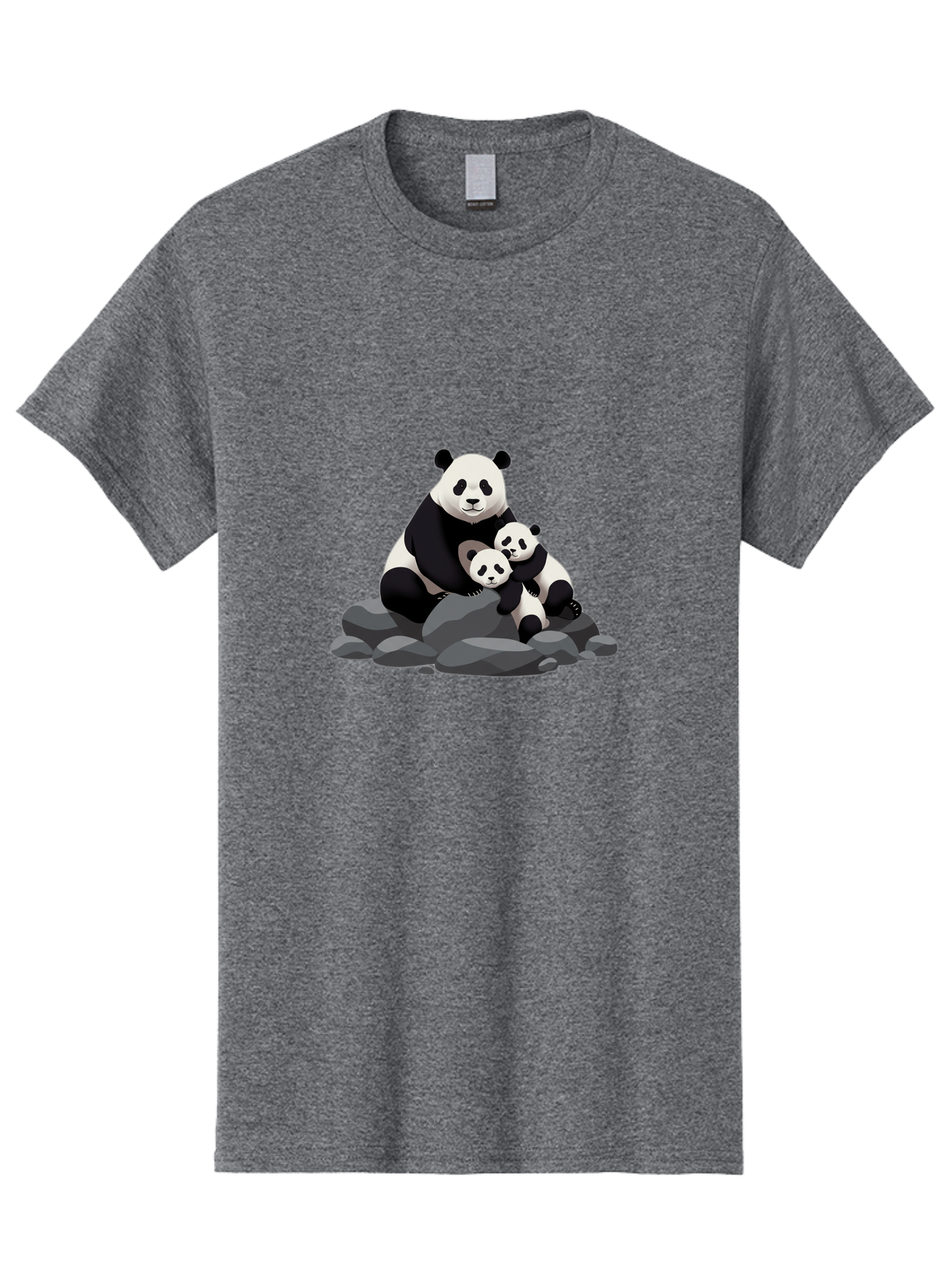 Panda-Family Men'S Graphic Tee, 100% Cotton, Comfortable Casual Summer Wear, Machine Washable, Panda Bear, Mother Panda, Panda Cubs, Adorable Family, Cartoon Illustration, Wildlife Art, Black And White Pandas, Cute Animals, Tender Moment, Bae591