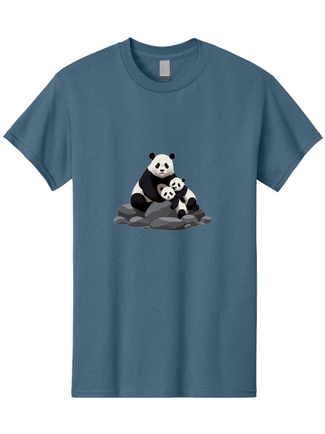 Panda-Family Men'S Graphic Tee, 100% Cotton, Comfortable Casual Summer Wear, Machine Washable, Panda Bear, Mother Panda, Panda Cubs, Adorable Family, Cartoon Illustration, Wildlife Art, Black And White Pandas, Cute Animals, Tender Moment, Bae591