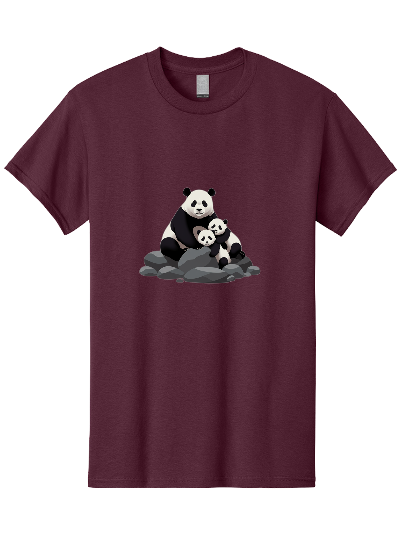 Panda-Family Men'S Graphic Tee, 100% Cotton, Comfortable Casual Summer Wear, Machine Washable, Panda Bear, Mother Panda, Panda Cubs, Adorable Family, Cartoon Illustration, Wildlife Art, Black And White Pandas, Cute Animals, Tender Moment, Bae591