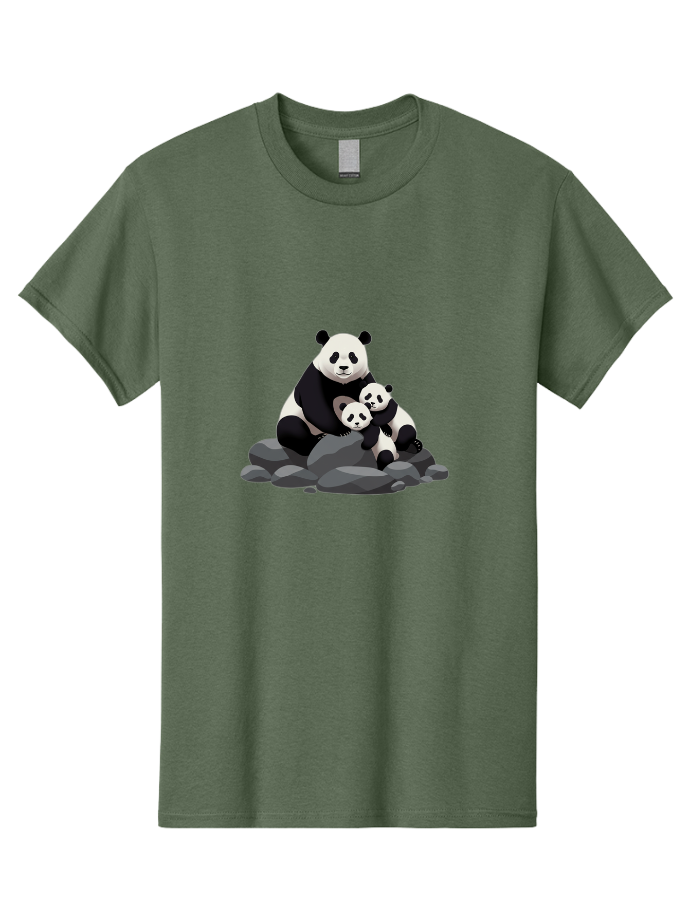 Panda-Family Men'S Graphic Tee, 100% Cotton, Comfortable Casual Summer Wear, Machine Washable, Panda Bear, Mother Panda, Panda Cubs, Adorable Family, Cartoon Illustration, Wildlife Art, Black And White Pandas, Cute Animals, Tender Moment, Bae591