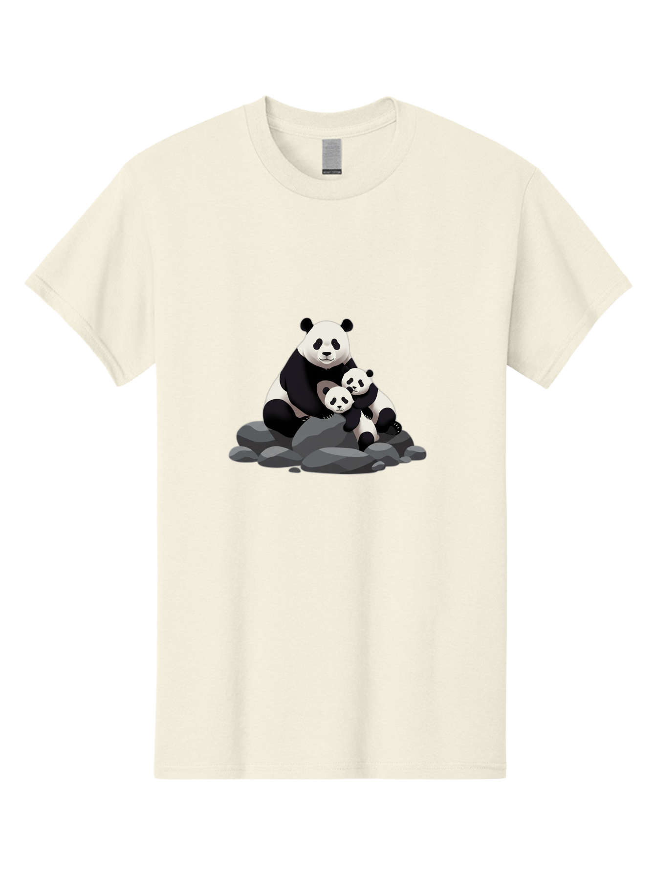 Panda-Family Men'S Graphic Tee, 100% Cotton, Comfortable Casual Summer Wear, Machine Washable, Panda Bear, Mother Panda, Panda Cubs, Adorable Family, Cartoon Illustration, Wildlife Art, Black And White Pandas, Cute Animals, Tender Moment, Bae591