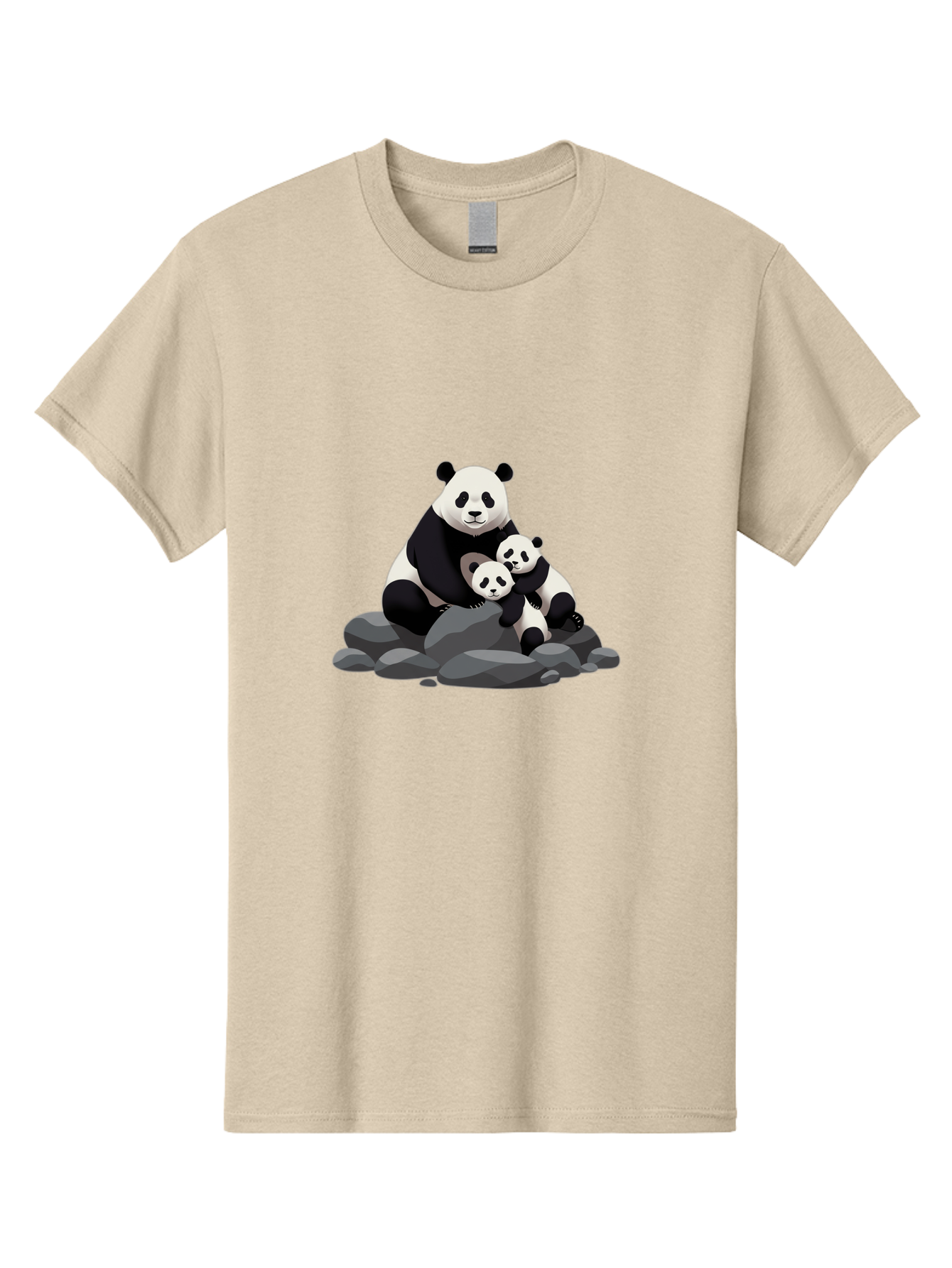 Panda-Family Men'S Graphic Tee, 100% Cotton, Comfortable Casual Summer Wear, Machine Washable, Panda Bear, Mother Panda, Panda Cubs, Adorable Family, Cartoon Illustration, Wildlife Art, Black And White Pandas, Cute Animals, Tender Moment, Bae591