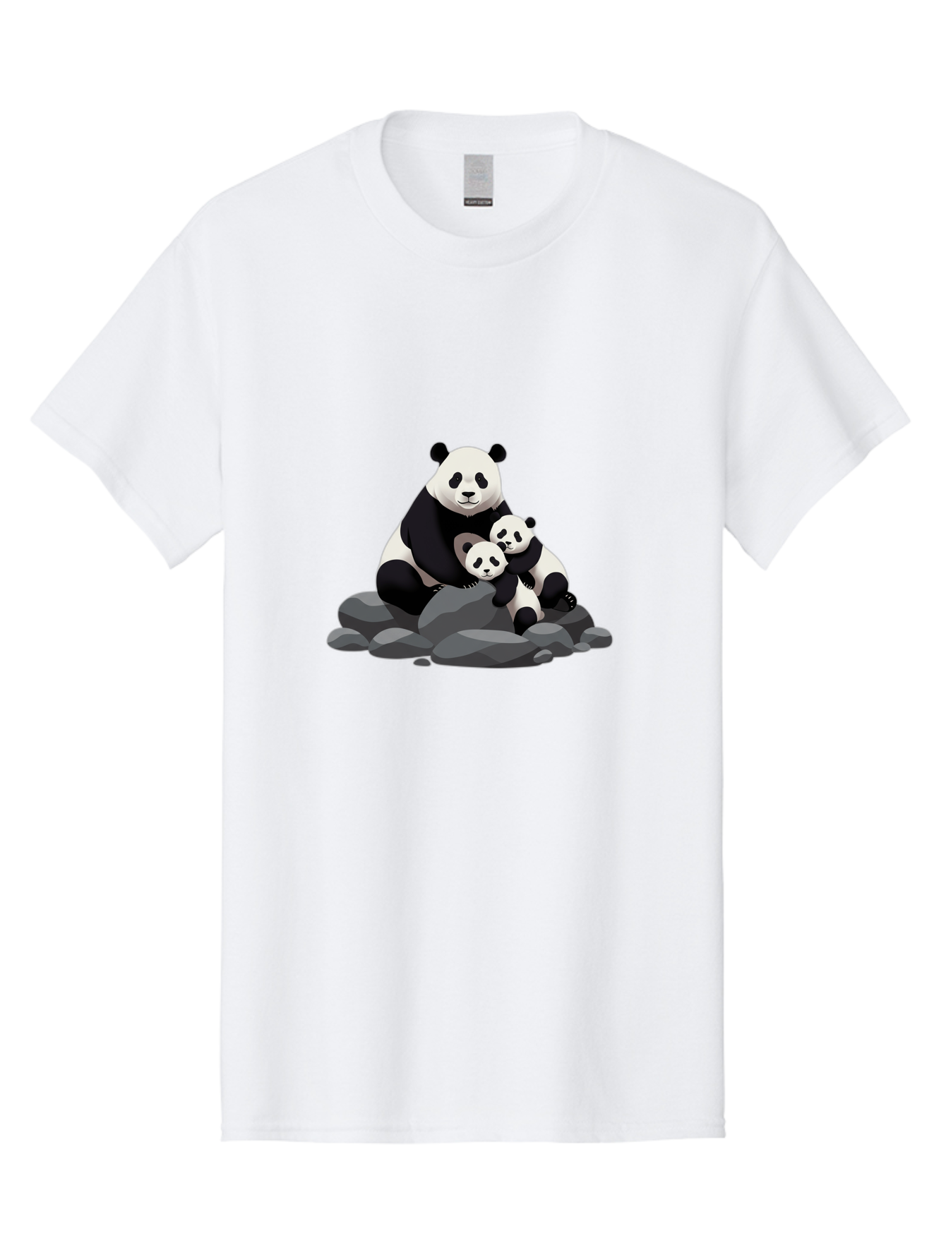 Panda-Family Men'S Graphic Tee, 100% Cotton, Comfortable Casual Summer Wear, Machine Washable, Panda Bear, Mother Panda, Panda Cubs, Adorable Family, Cartoon Illustration, Wildlife Art, Black And White Pandas, Cute Animals, Tender Moment, Bae591