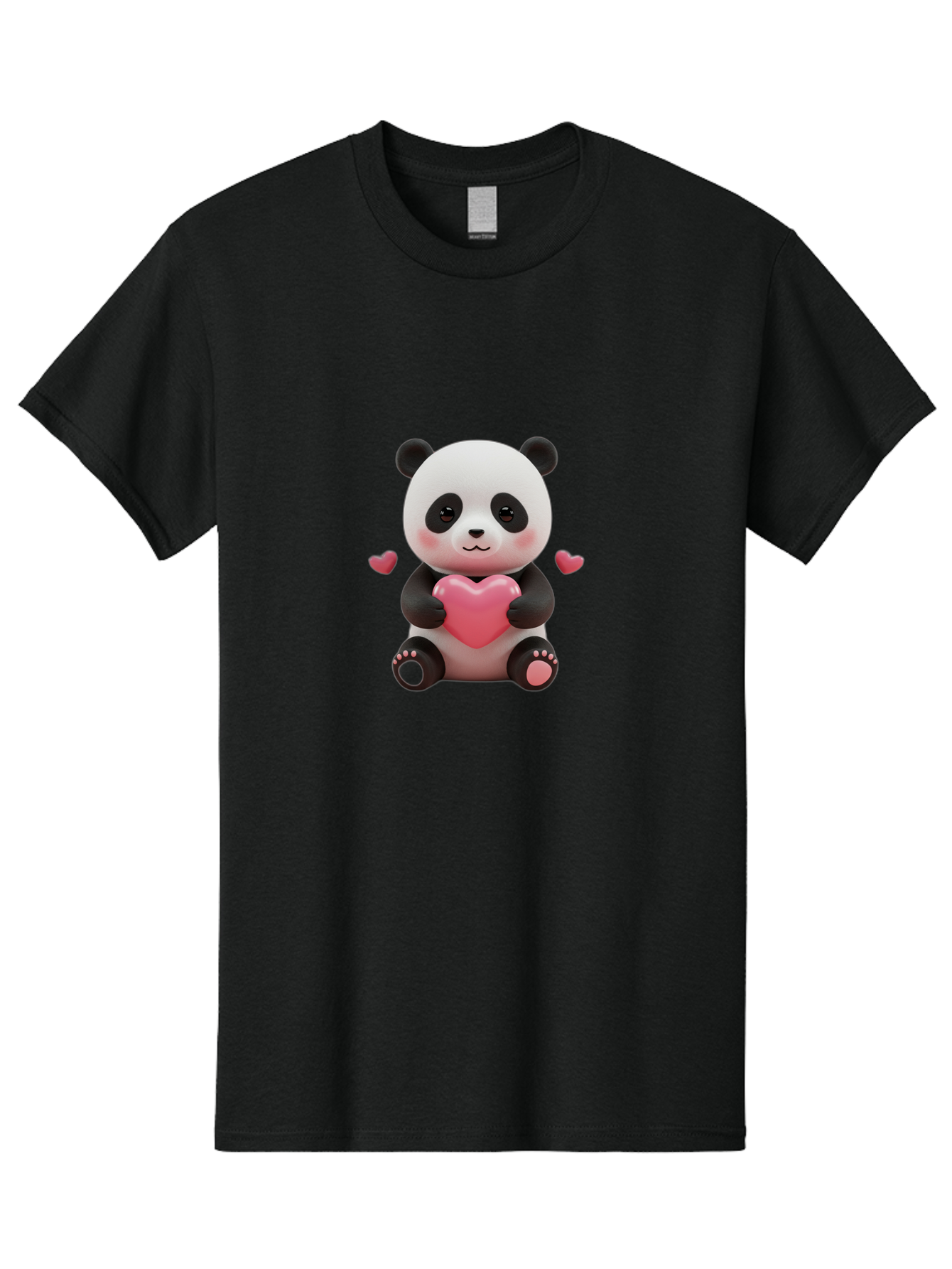 Panda-Holding-Heart-1 Men'S Graphic Tee, 100% Cotton, Comfortable Casual Summer Wear, Machine Washable, Cartoon Panda Holding Heart, Cute Panda Bear, Pink Hearts, Adorable Design, Kawaii Character, Love Symbol, Digital Illustration, Bae592