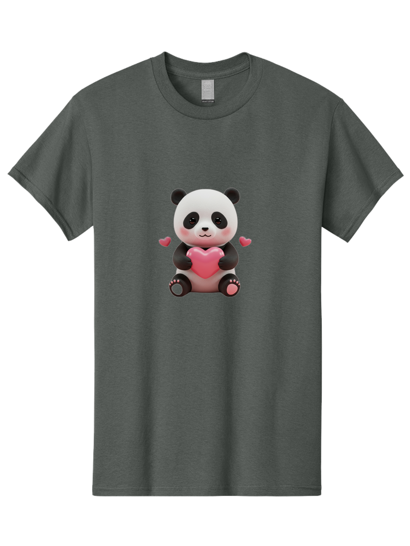 Panda-Holding-Heart-1 Men'S Graphic Tee, 100% Cotton, Comfortable Casual Summer Wear, Machine Washable, Cartoon Panda Holding Heart, Cute Panda Bear, Pink Hearts, Adorable Design, Kawaii Character, Love Symbol, Digital Illustration, Bae592