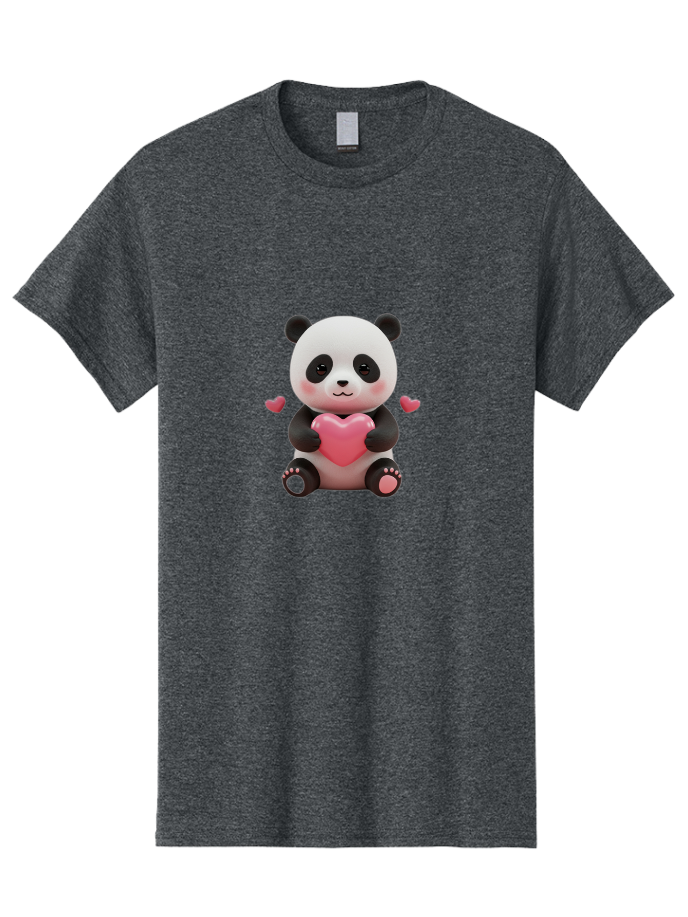 Panda-Holding-Heart-1 Men'S Graphic Tee, 100% Cotton, Comfortable Casual Summer Wear, Machine Washable, Cartoon Panda Holding Heart, Cute Panda Bear, Pink Hearts, Adorable Design, Kawaii Character, Love Symbol, Digital Illustration, Bae592